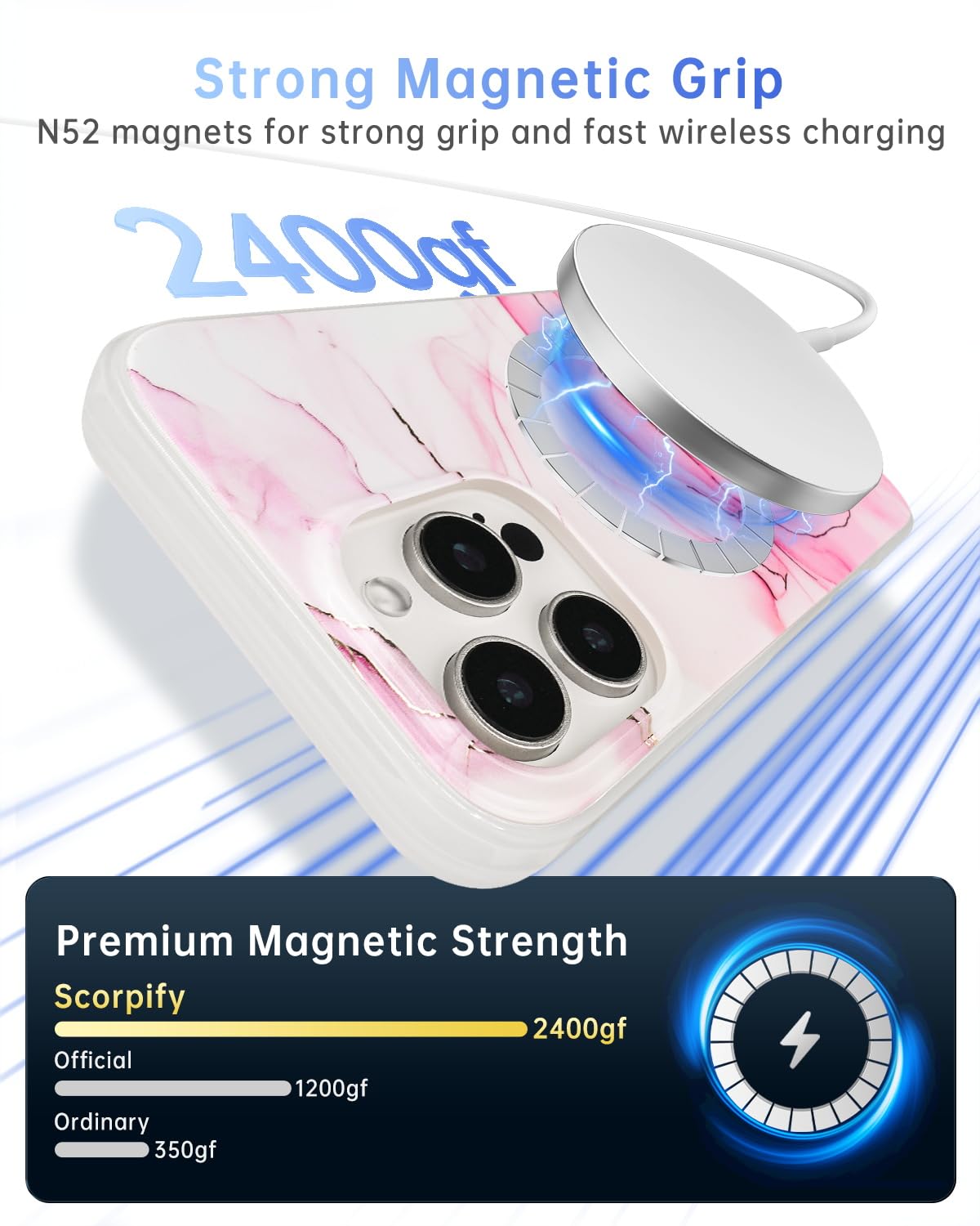 Scorpify For Iphone 16 Pro Case [Compatible With Magsafe] With Pink Rose Marble Design, Cute Magnetic Phone Cover For Women Girl