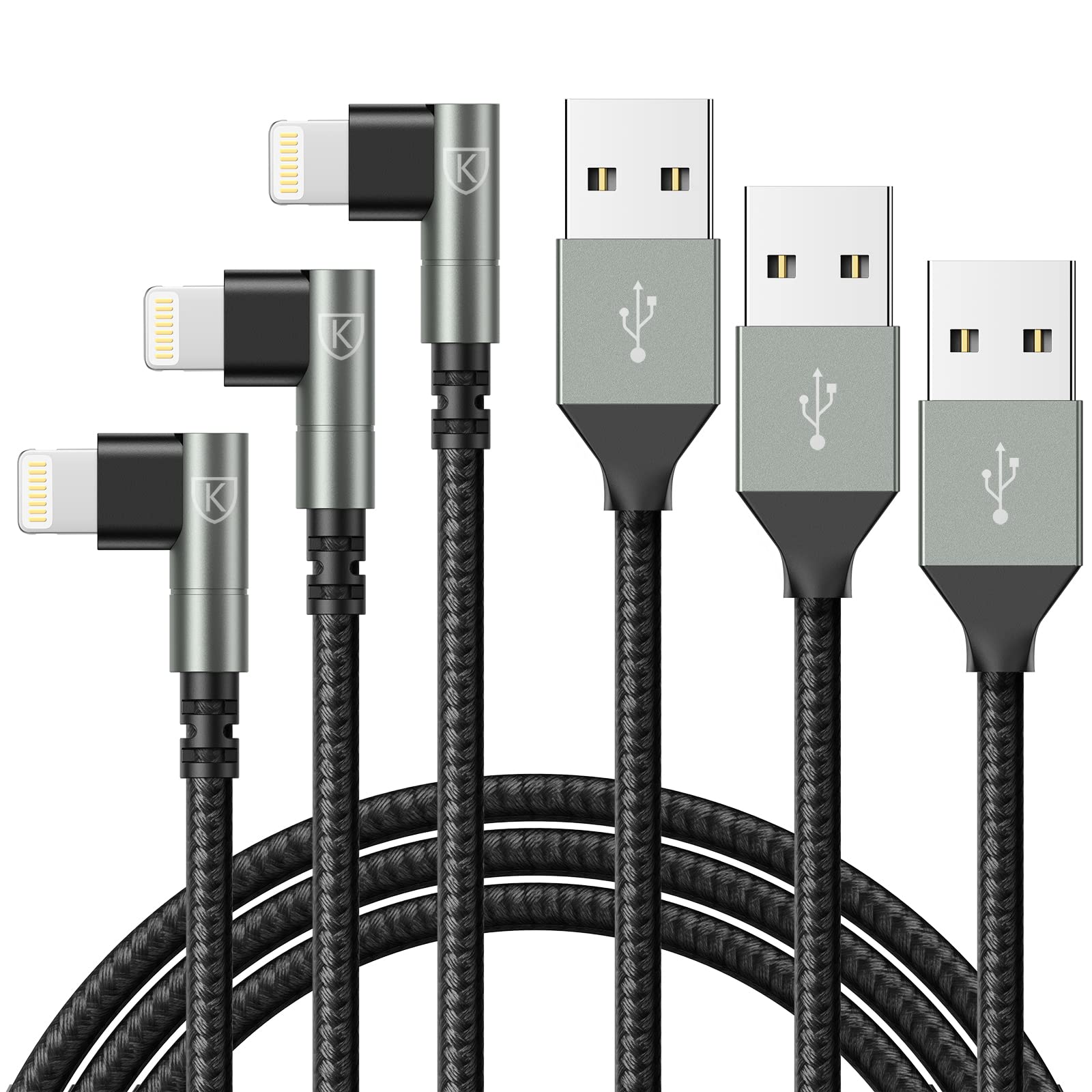 90 Degree Iphone Charger 6Ft, [Apple Mfi Certified] 3Pack Fast Charging Cables Cord,6Feet Right Angle Nylon Braided Usb Lightning Cable For Iphone 14/13/12/11/Pro/Max/Mini/X/Plus/8/7/6/5S/Plus/Ipad