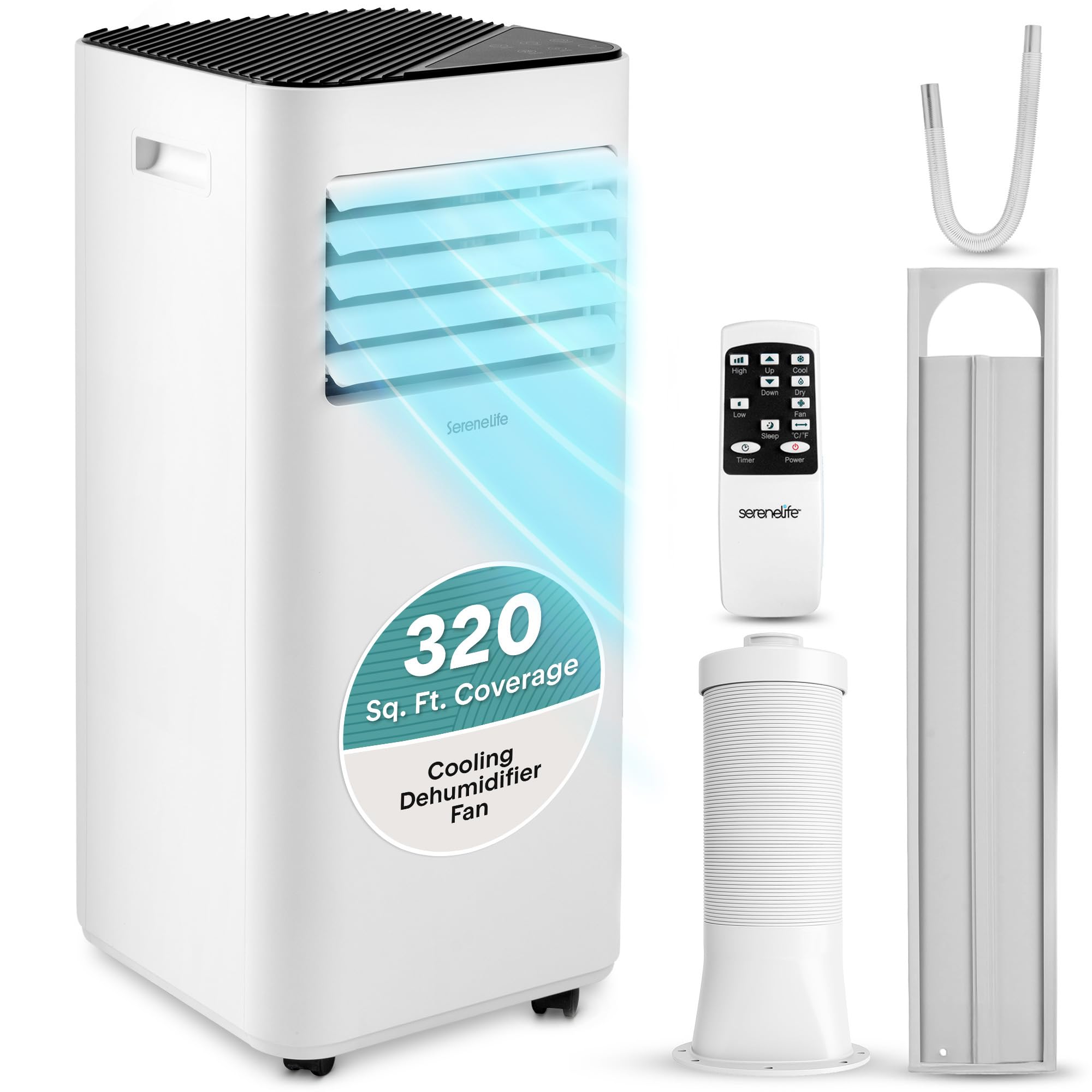 SereneLife Portable Air Conditioner 10000 BTU | 3-in-1 Cooling, Fan and Dehumidifier | 24-H Timer with up to 320 sq ft Coverage 