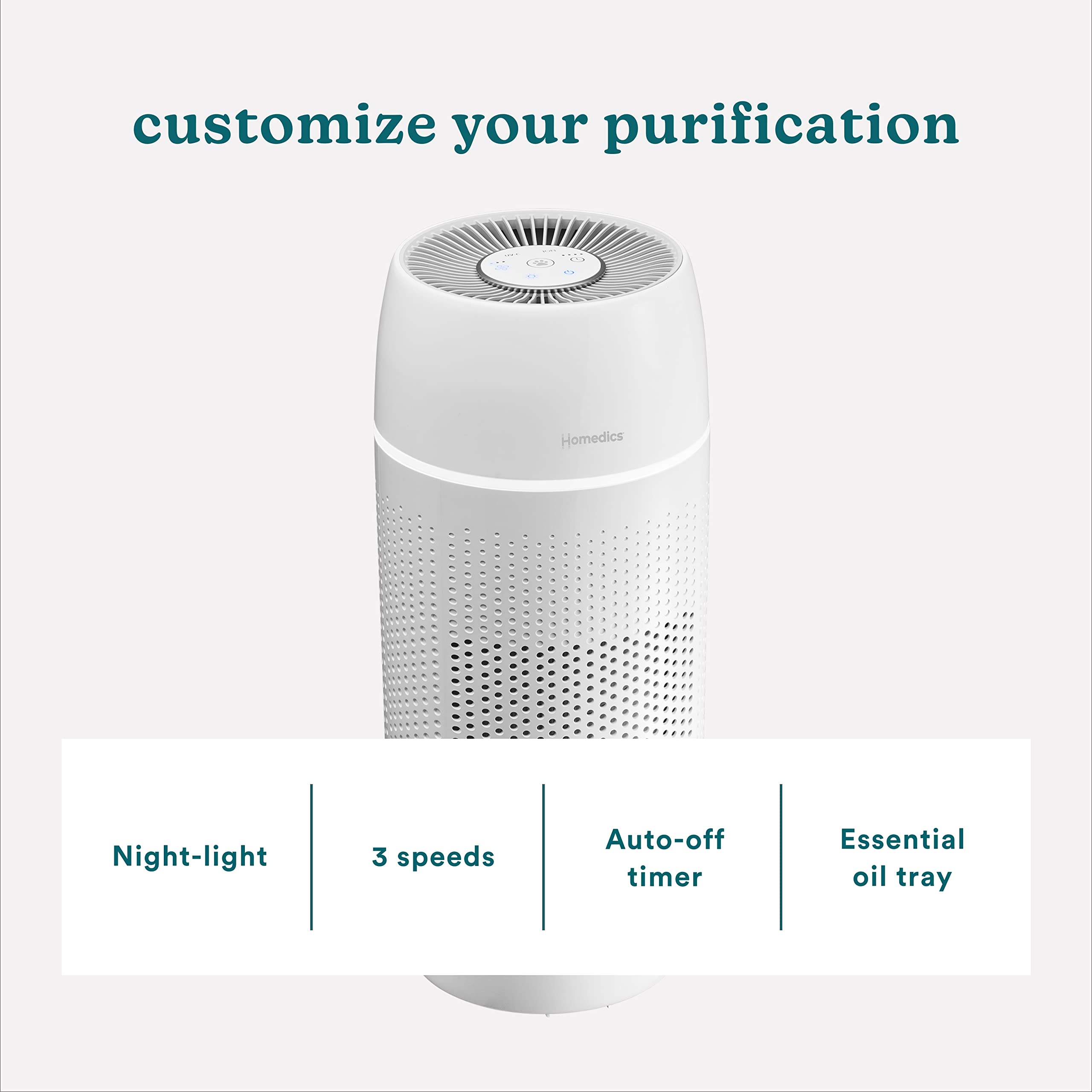 Homedics 5 In 1 Petplus Uv C Air Purifier   360 Degree Hepa Filter For 266 Sq Ft, Air Purifiers For Pets, Bedroom, And Home With