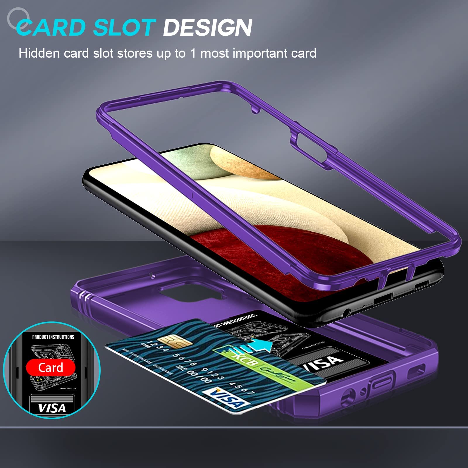 Leyi For Samsung Galaxy A12 Case: Samsung A12 Case With Slide Camera Cover + [2 Packs] Screen Protector, 360 Full Body Military