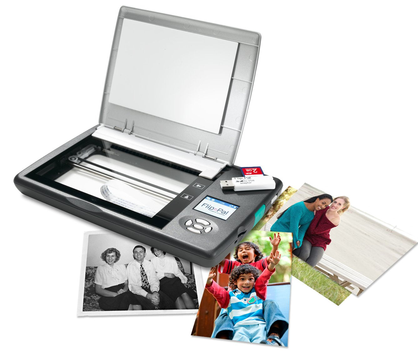 Flip-Pal mobile scanner with 4GB SD card and USB adapter. EasyStitch and StoryScans talking images software