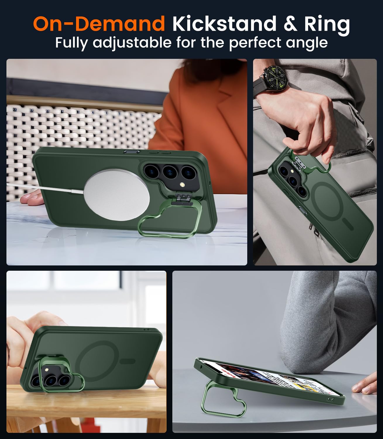 Tobovon For Samsung Galaxy A16 5G Case, Fits Magsafe, With Built-In Camera Ring Stand & Sceen Protector, Slim Translucent Matte