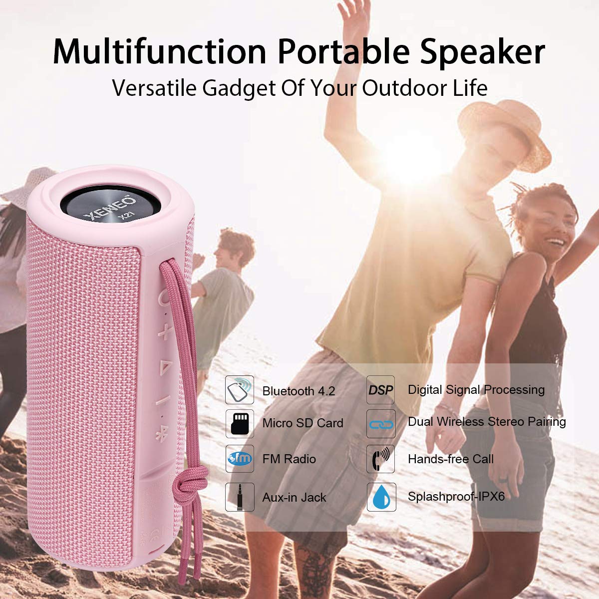 Xeneo X21 Portable Bluetooth Outdoor Speaker For Girls Wireless Bluetooth Speaker Waterproof With Fm Radio, Micro Sd Card Slot,