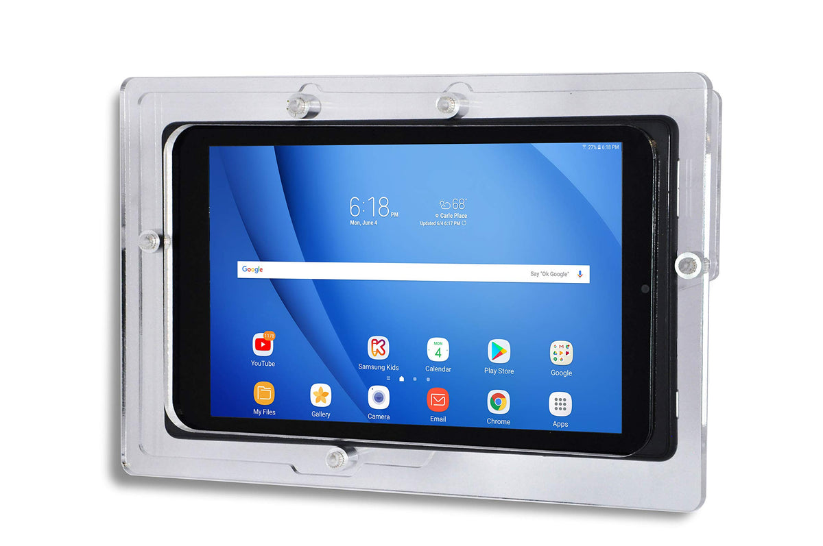 Tabcare Anti Theft Acrylic Vesa Enclosure For Galaxy Tab A7 Lite 8.7' Sm T220 Tablet With Free Wall Mount Kit & 90 Degree Angle Usb C Cable (Tab A7 Lite, Clear)