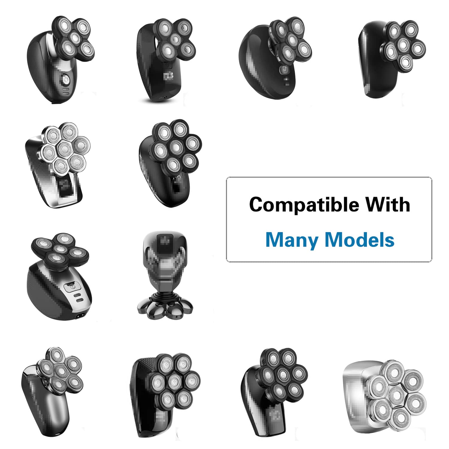 7 Blades Head Men'S Electric Shaver Replacement Heads Floating Washable Shaver Replacement Blades For Bald Men (Black)