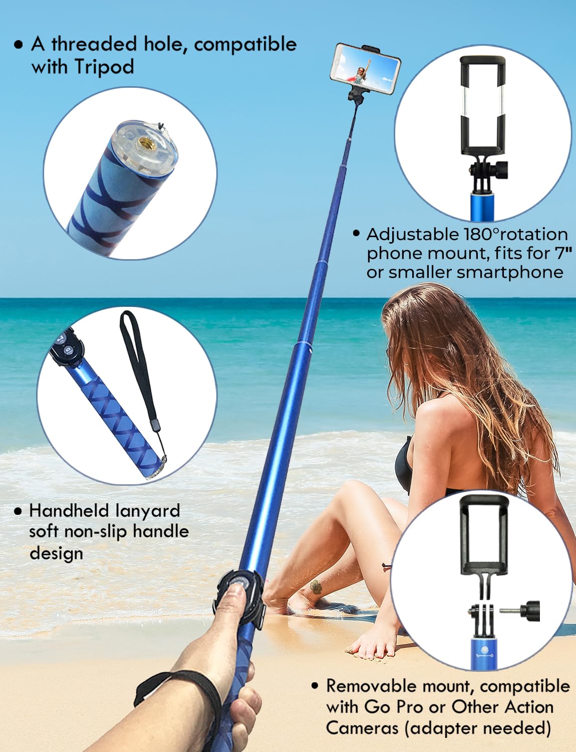 118'' 9.8Ft Long Selfie Stick For Iphone, Android, Extended Super Long Pole, Selfie Stick Tripod With Remote, For Selfies/Video