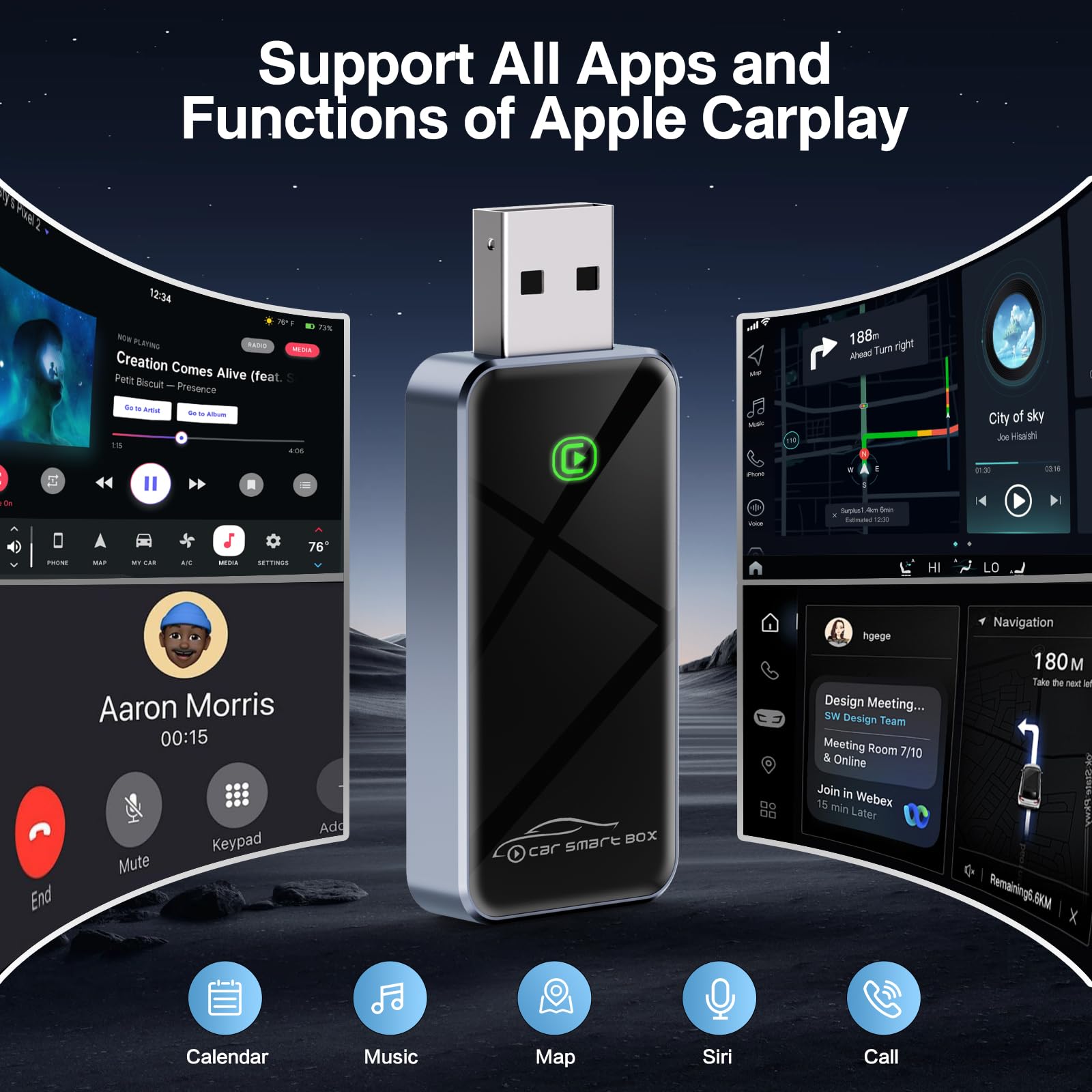 Wireless Carplay Adapter For Apple   2024 Slim Edition, Plug & Play Connection Converts Factory Wired To Wireless Carplay Adapte