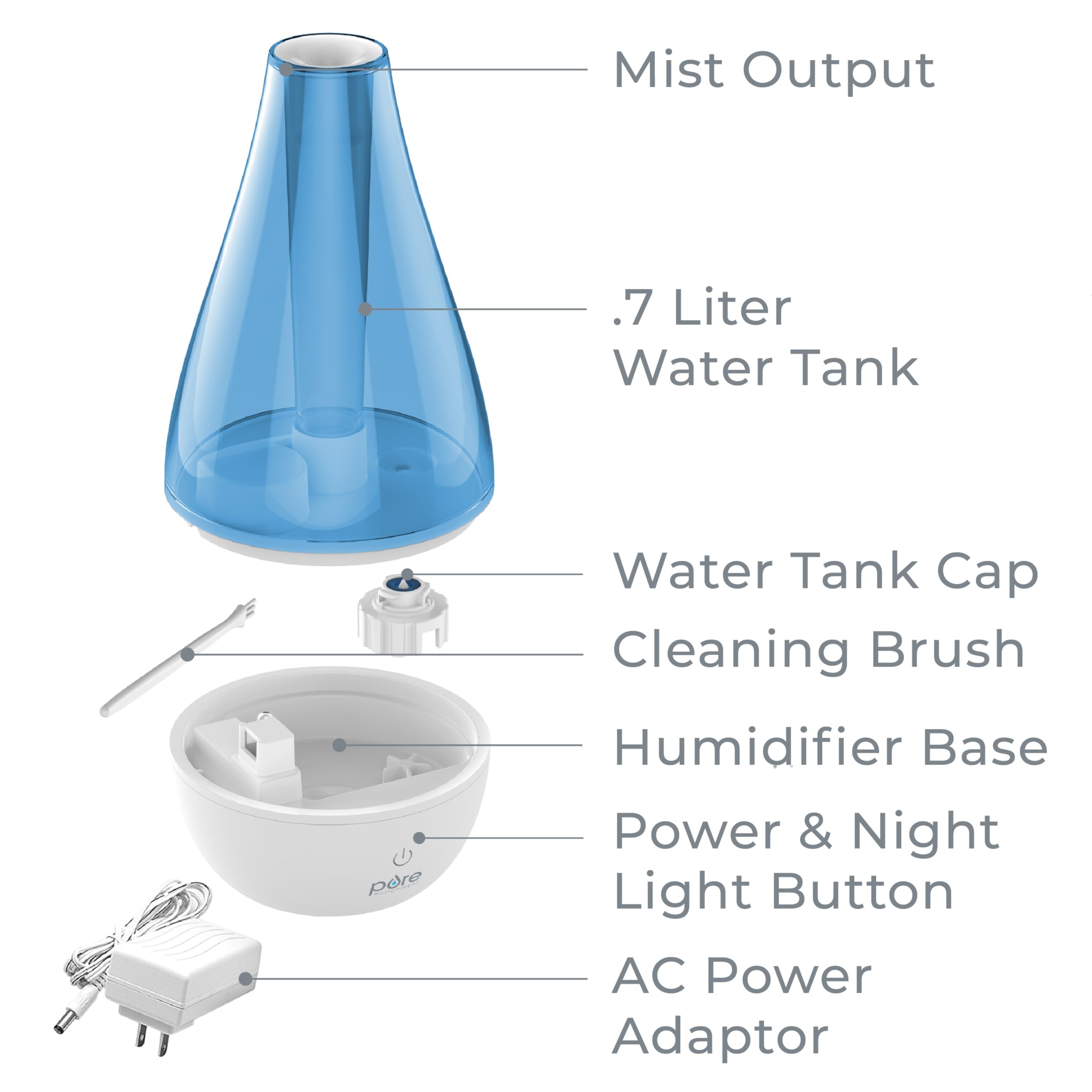 Pure Enrichment Mistaire Studio Ultrasonic Cool Mist Humidifier   Small & Compact, Overnight Operation, 2 Mist Settings, Optiona