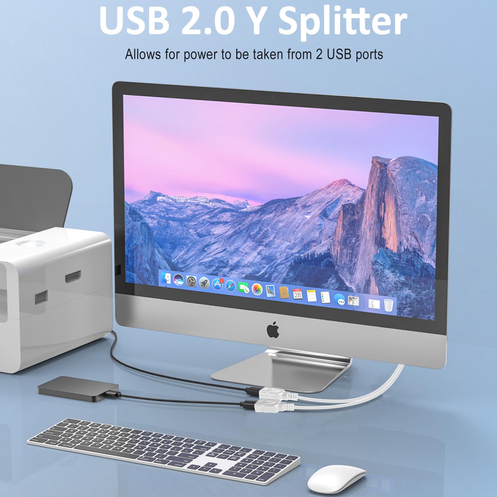 Usb Extension Cable Splitter, Usb Male To 2 Dual Usb Female,Usb Y Splitter Hub Power Cord Extension Adapte,Applicable To Lower Power Devices (Data And For Charging,Wouldn'T Work With Carplay)