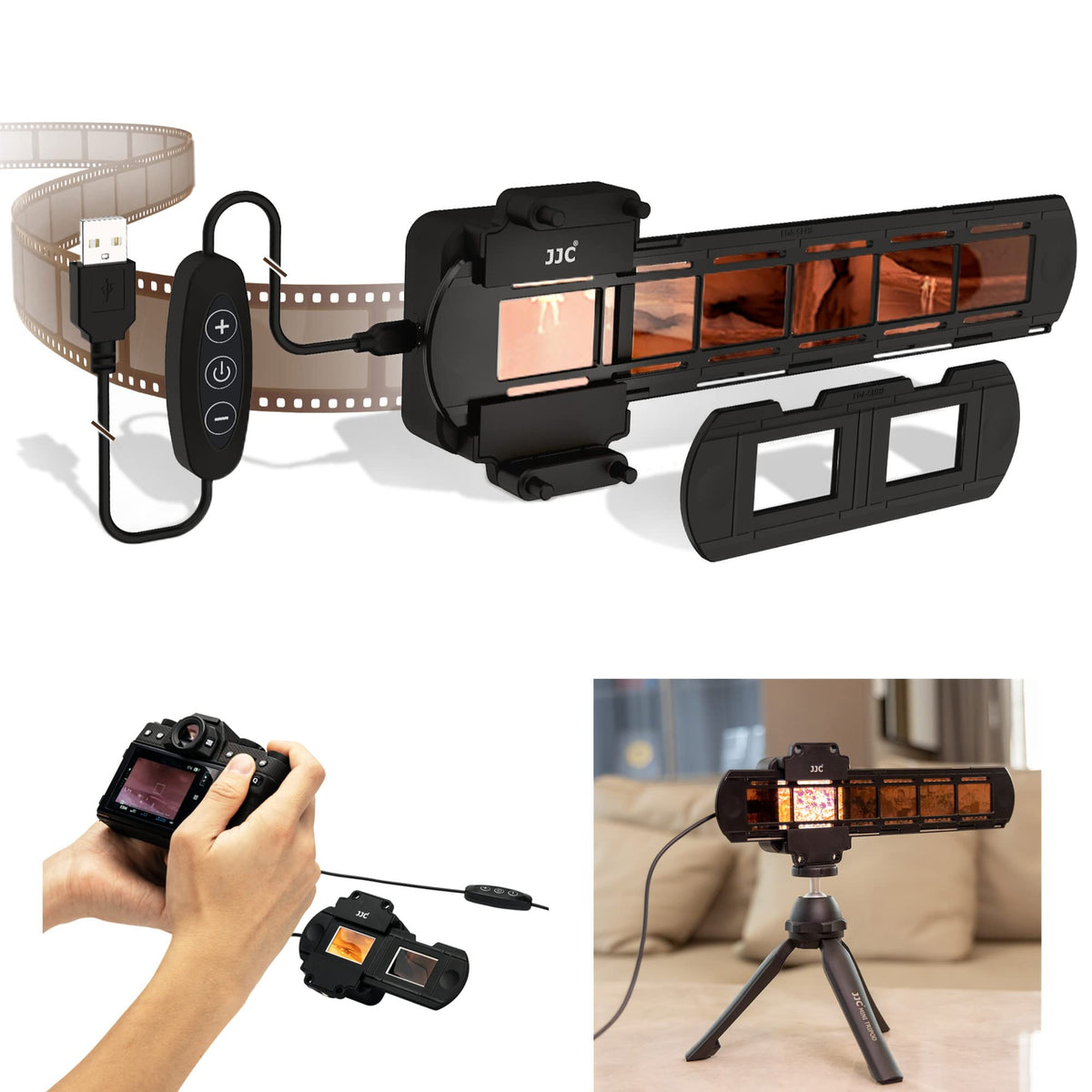 Jjc 35Mm Negative Film Scanning Copying Led Light Set Includes Slides Holder, Film Strip Holder, Usb Light Viewer With Shoe Moun