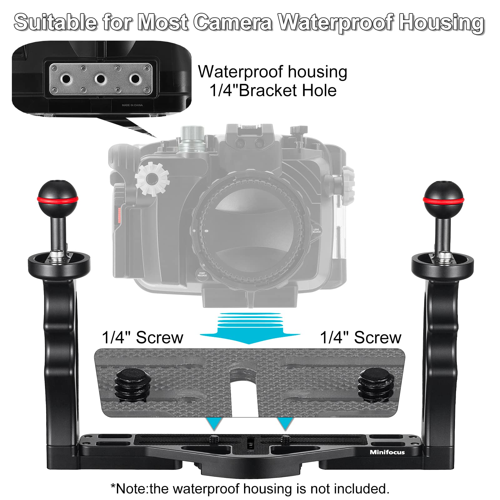Minifocus Underwater Camera Handle Tray Bracket, Dual Handle Extendable Aluminum Alloy Video Stabilizer Holder With 2 1 Ball C