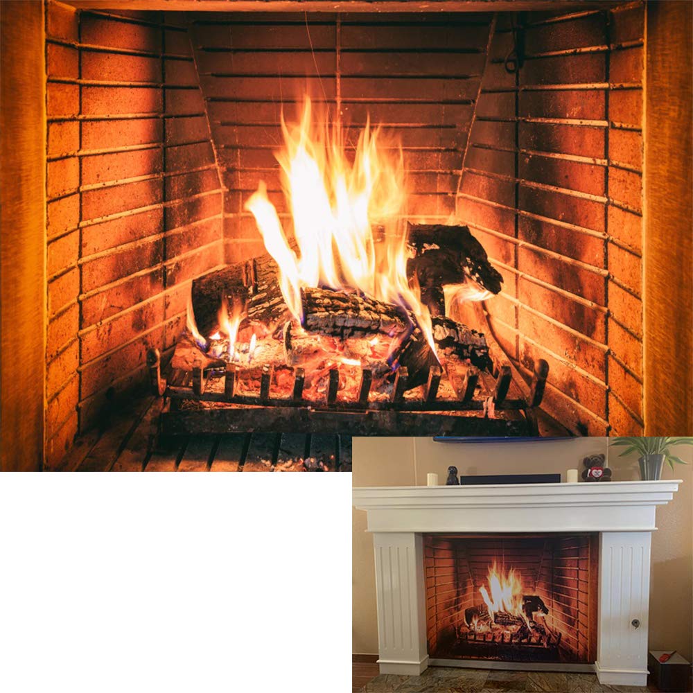 Lfeey 5X3Ft Burning Firewoods Photo Backdrop Large Fireplace Flaming Woods Camping Poster Outdoor Travel Barbeques Party Photogr