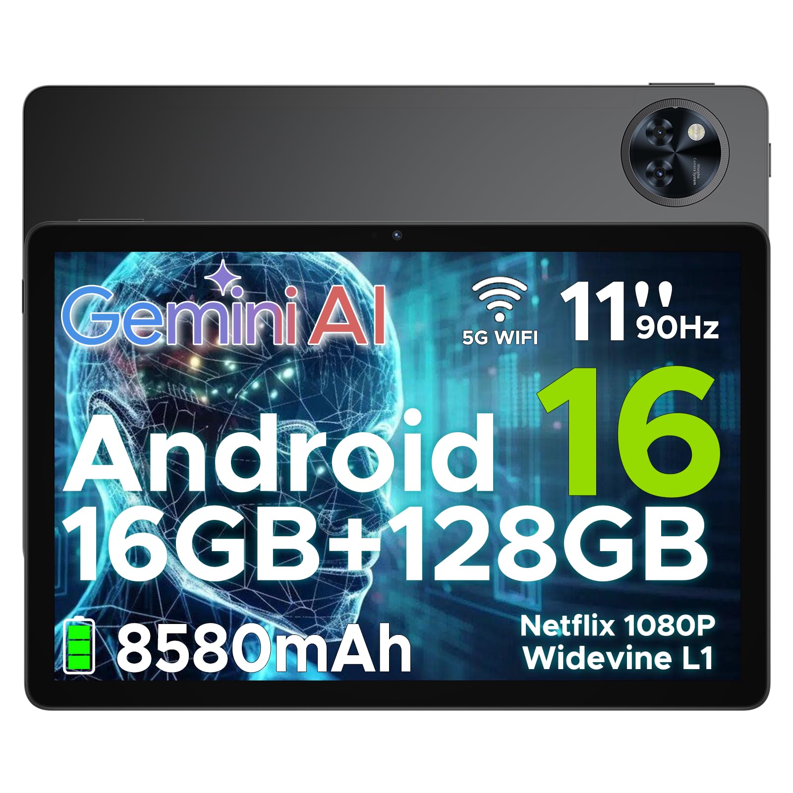 DOOGEE U11 Android 16 Tablet,11 Inch Tablet with Gemini AI,16GB+128GB/2TB,8580mAh Gaming Tablets,Unisoc T7200 Octa-Core,13MP+5MP