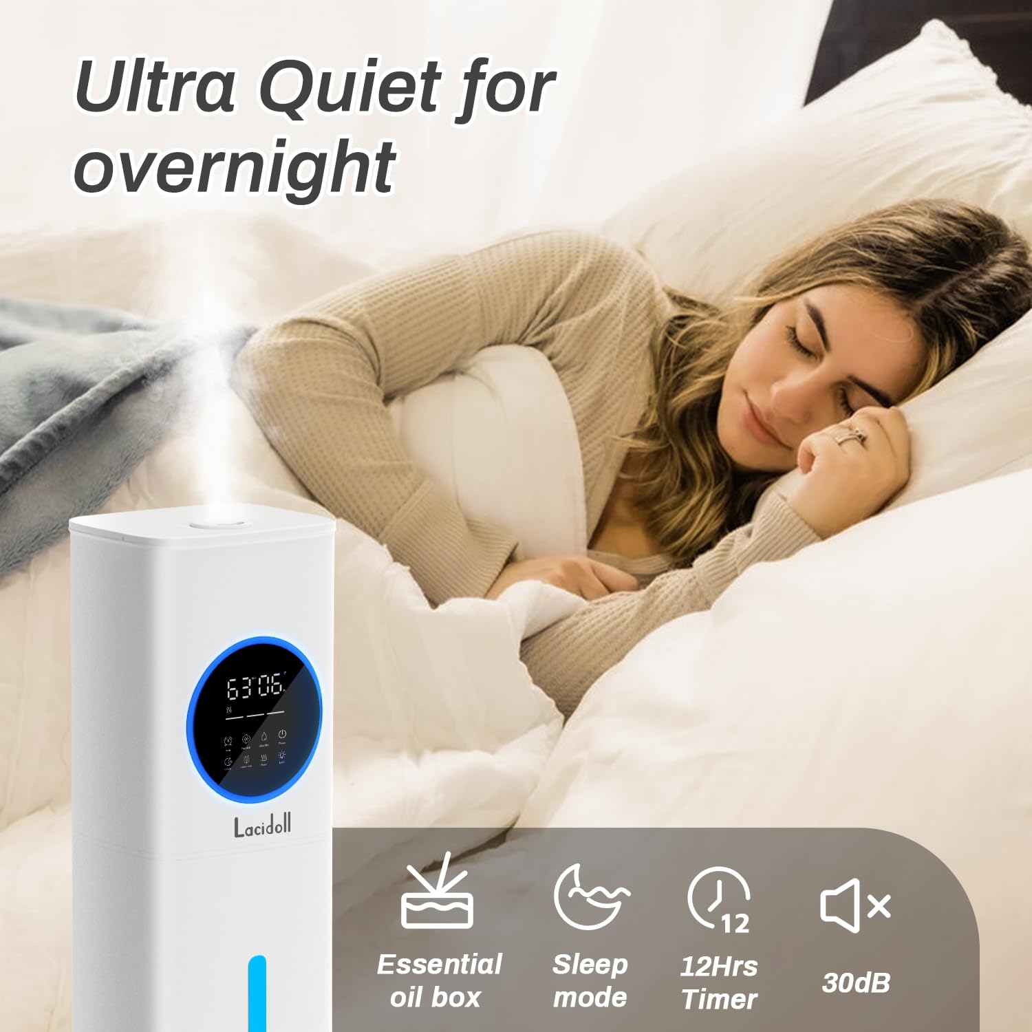 Humidifier Large Room, 2.1Gal/8L Humidifiers For Bedroom Home With Essential Oil Diffuser, Top Fill Whole House Cool Mist Humidi