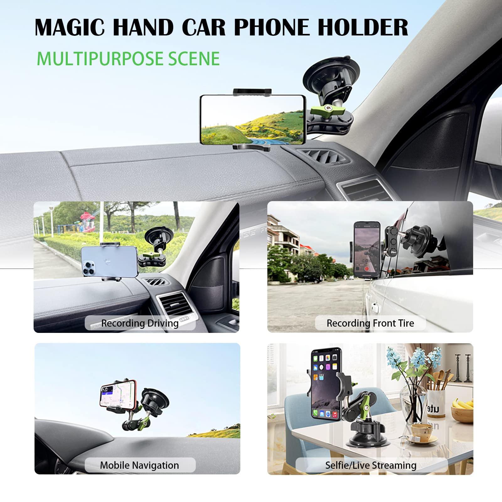 Leepiya Car Phone Mount Video Recording Universal Magic Arm Suction Car Phone Holder Mount Windshield Window Glass Dashboard Vlo