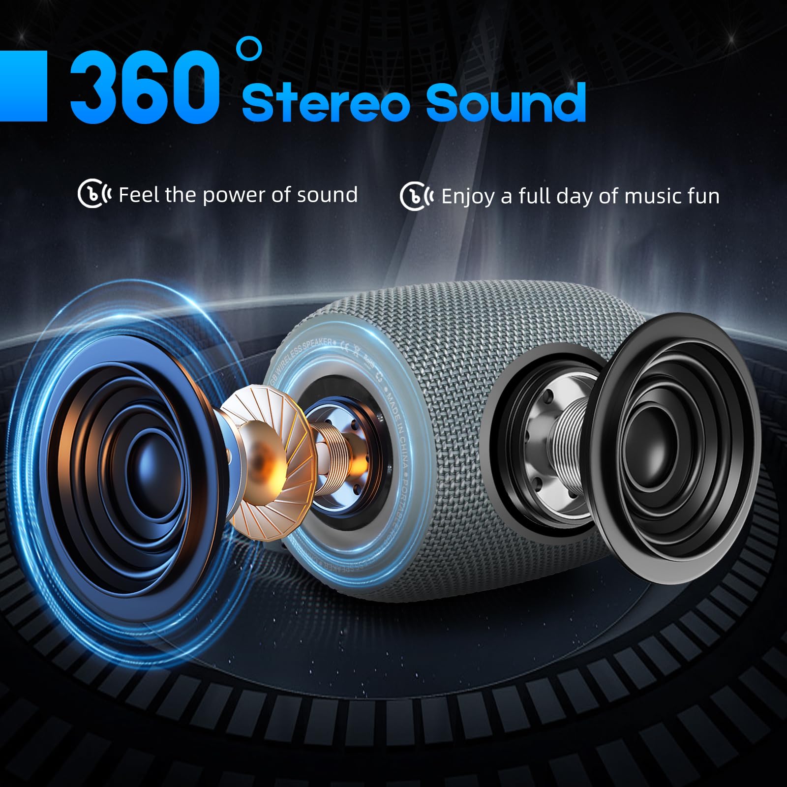 Portable Bluetooth Speaker, Bt5.3 Wireless Speaker 20W Bass Diaphragms With Multi Led Light Dynamic Modes, Ipx6 Waterproof 16H P
