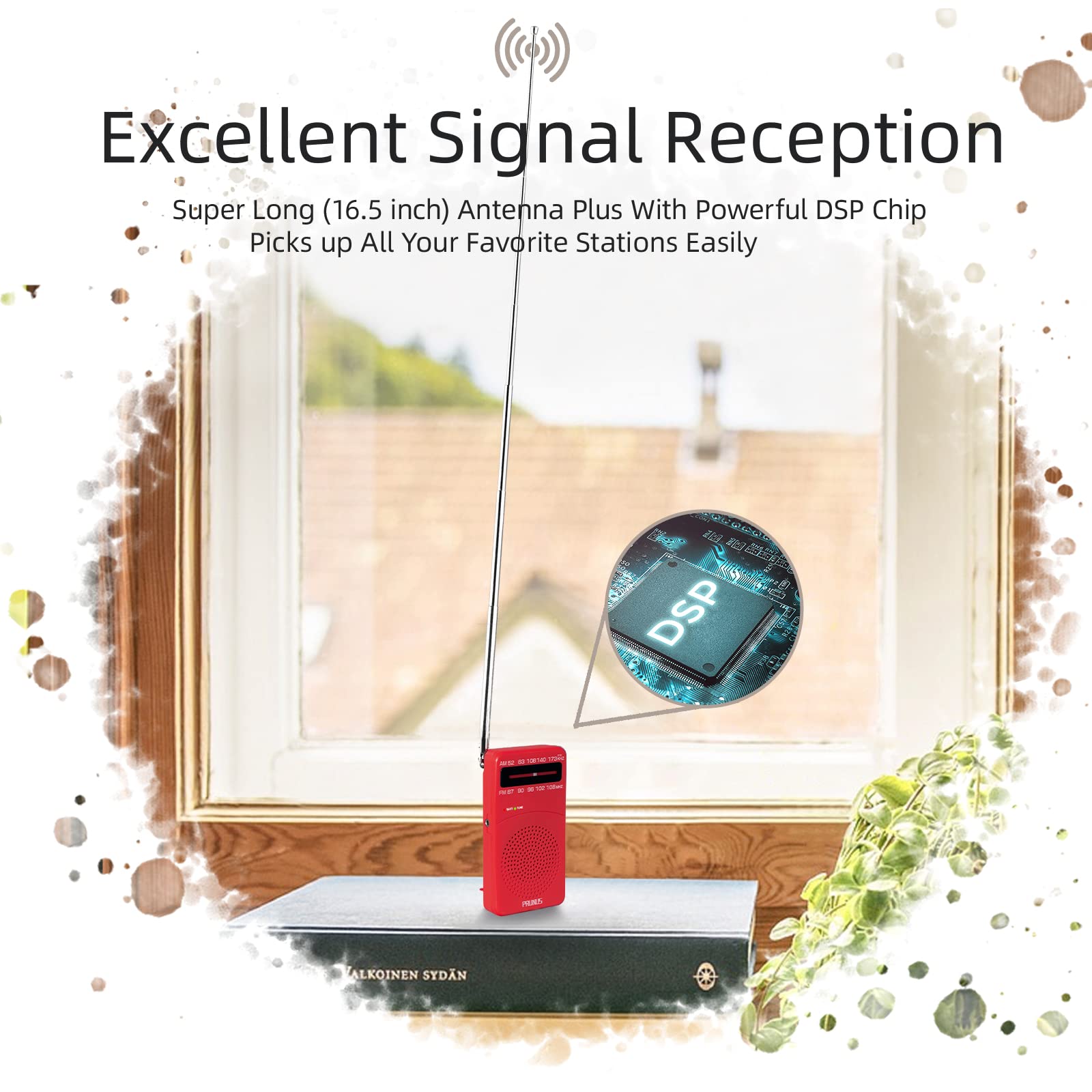 Prunus J 166 Small Transistor Radio   Am/Fm, Battery Operated With Tuning Light, Back Clip, Excellent Reception For Indoor & Outdoor & Emergency Use