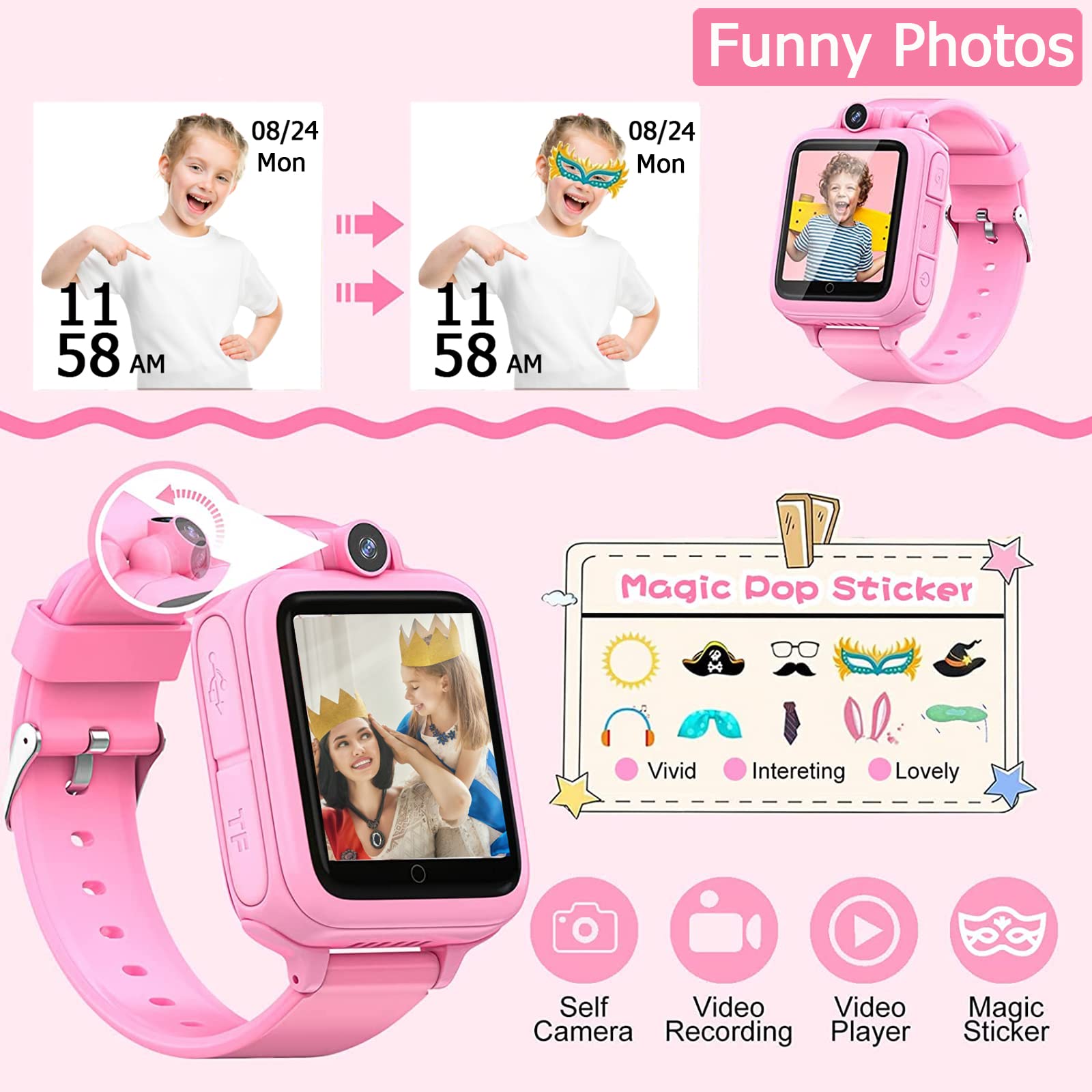 Kids Smart Watch For Girl Boy With 14 Puzzle Games Mp3 Music Video Player Toddler Watch Alarm Clock Camera Voice Video Recoder S
