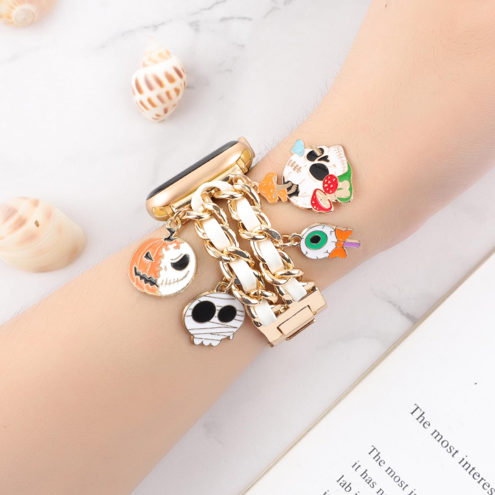 Realsign Stylish Metal Wristband Compatible With Apple Watch Band 38Mm 40Mm 41Mm,Halloween Bracelet With Skull Pumpkin Ghost Pen