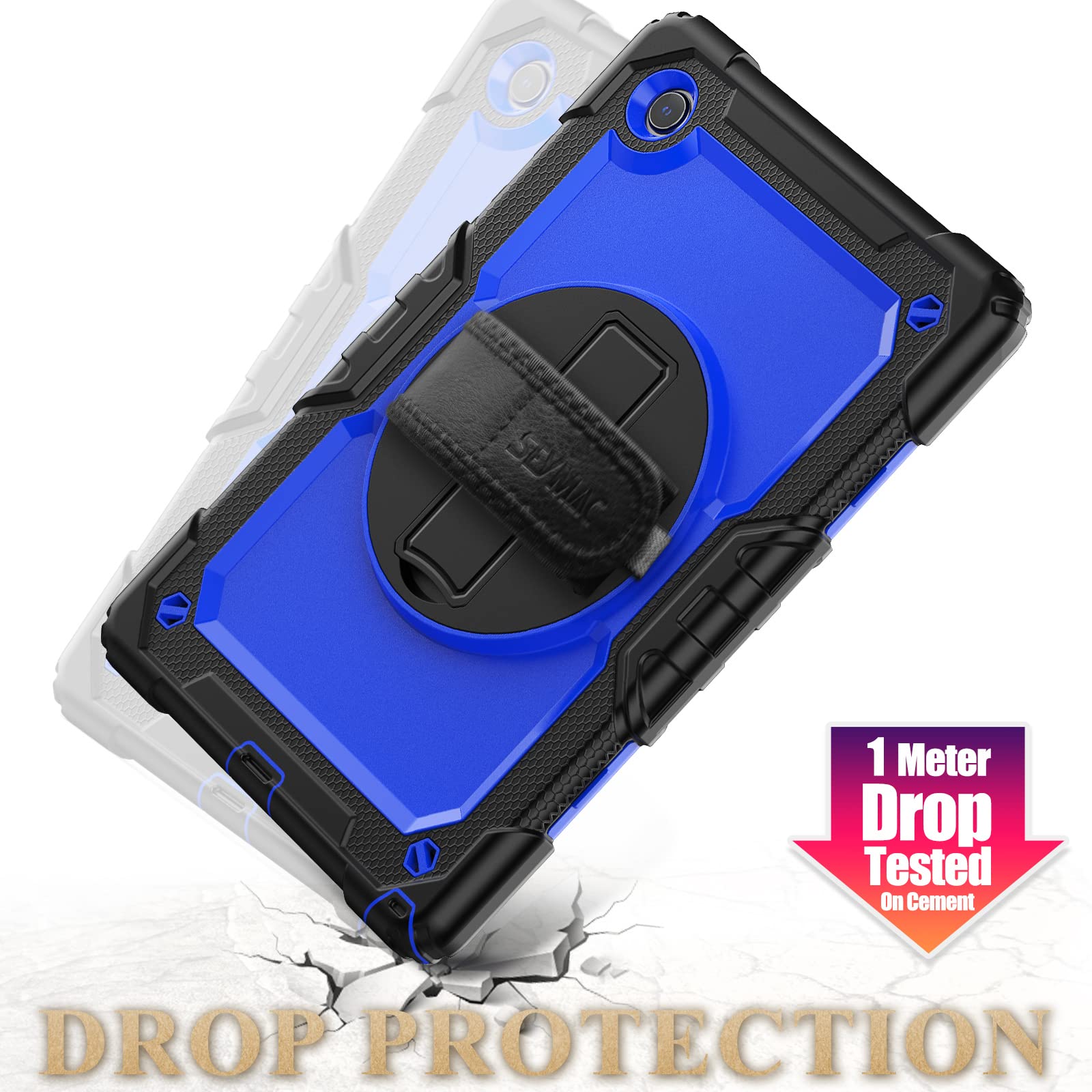 Seymac Stock 360 Hand Strap Shockproof Case For Samsung Galaxy Tab A8 10.5 Inch, Blue+Black