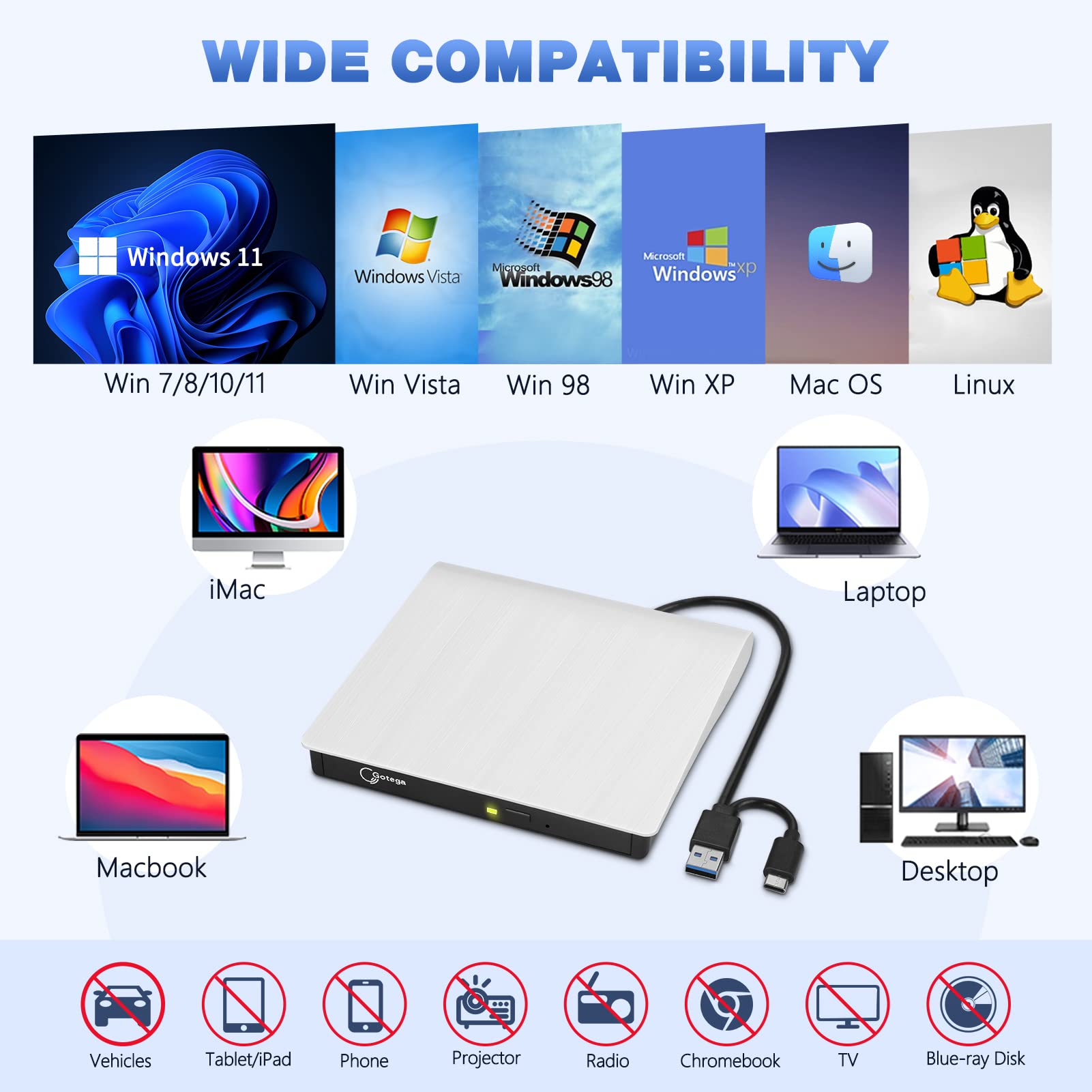 External Dvd Drive Usb 3.0 Type C Usb C Portable Cd/Dvd +/ Rw Disk Drive External Cd Drive Dvd Player For Laptop Cd/Dvd Rom Burn