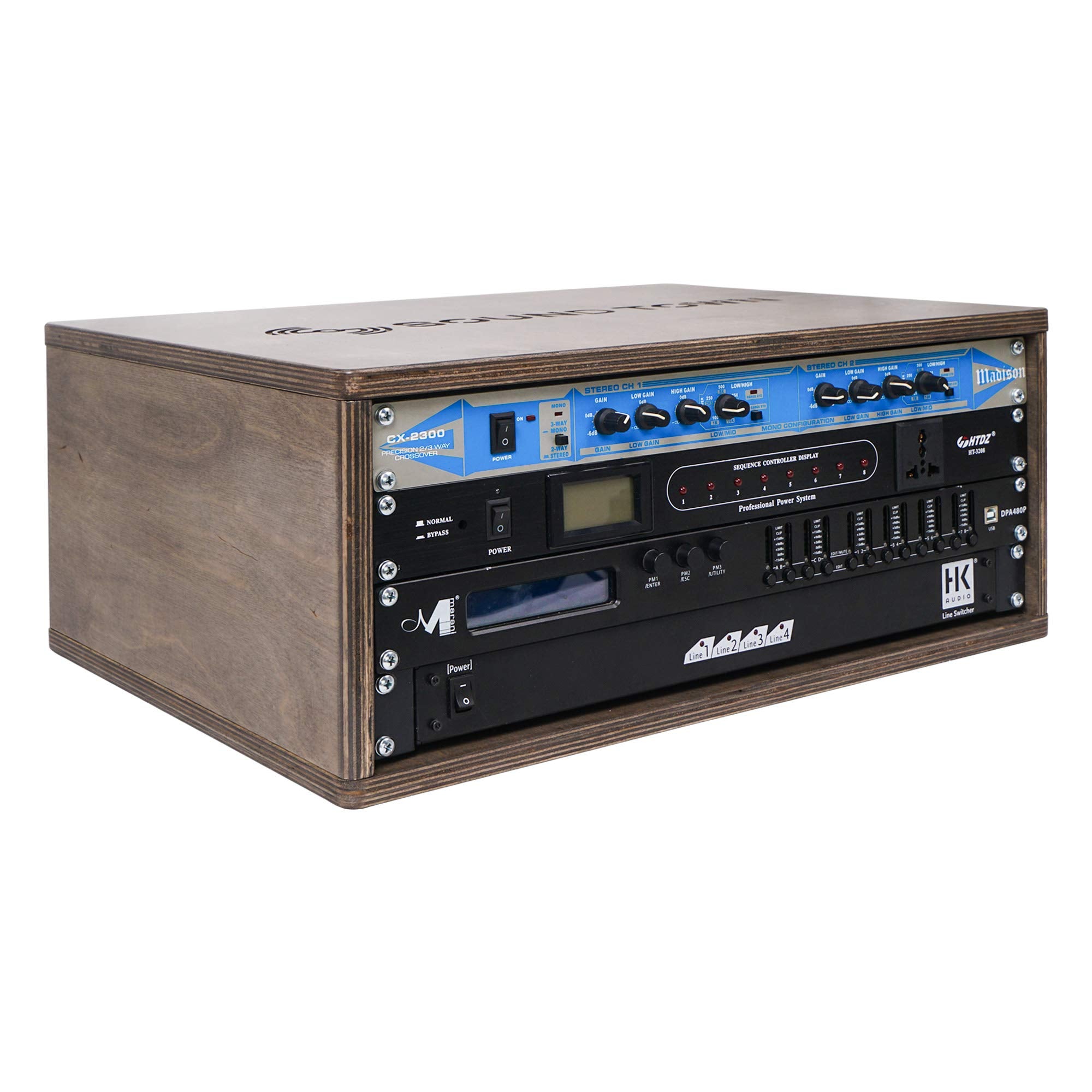 Sound Town DIY 4U Studio Rack with Baltic Birch Plywood, Weathered Brown (SDRK-Y4B)