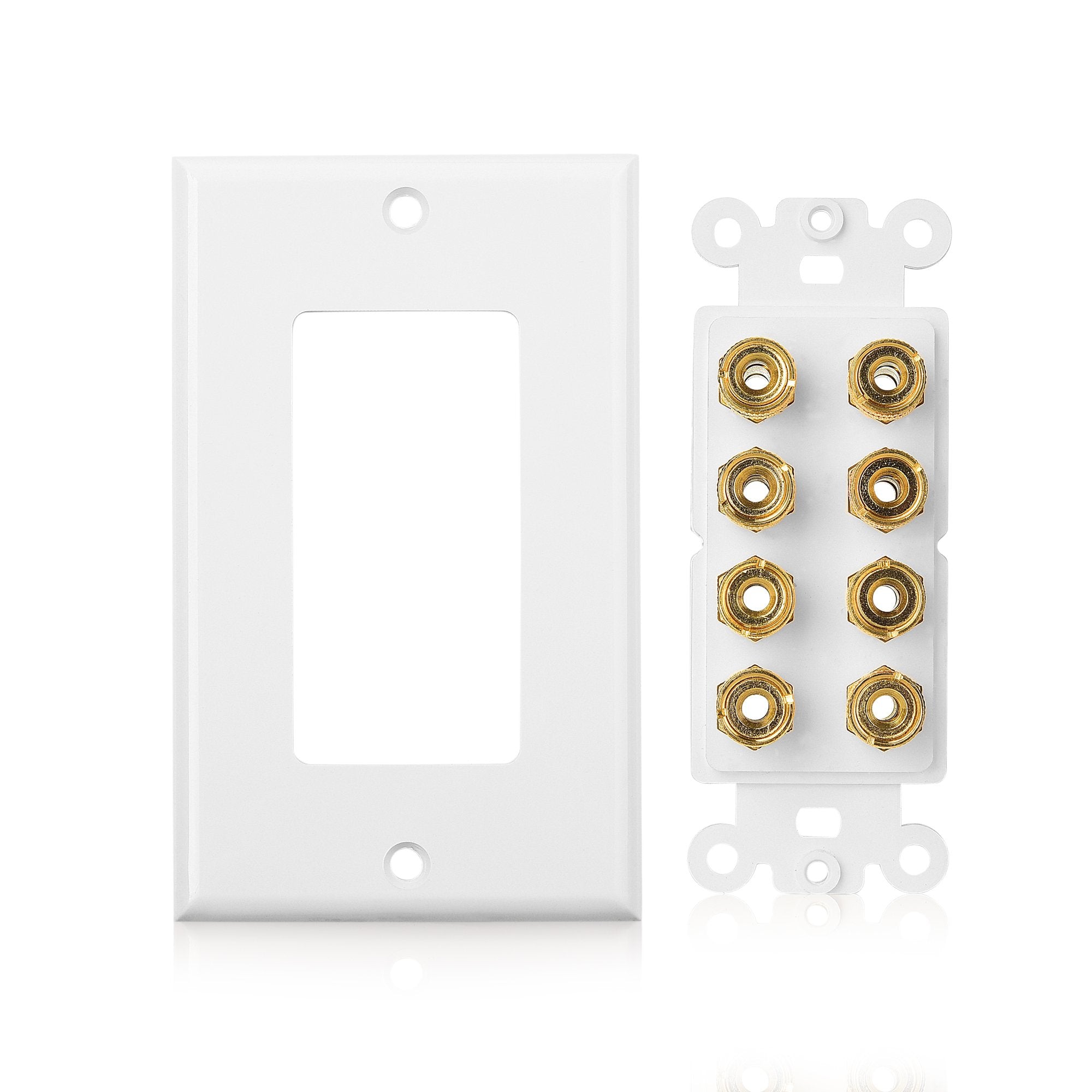 Cable Matters Speaker Wire Wall Plate (Speaker Wall Plate, Banana Plug Wall Plate) For 4 Speakers In White
