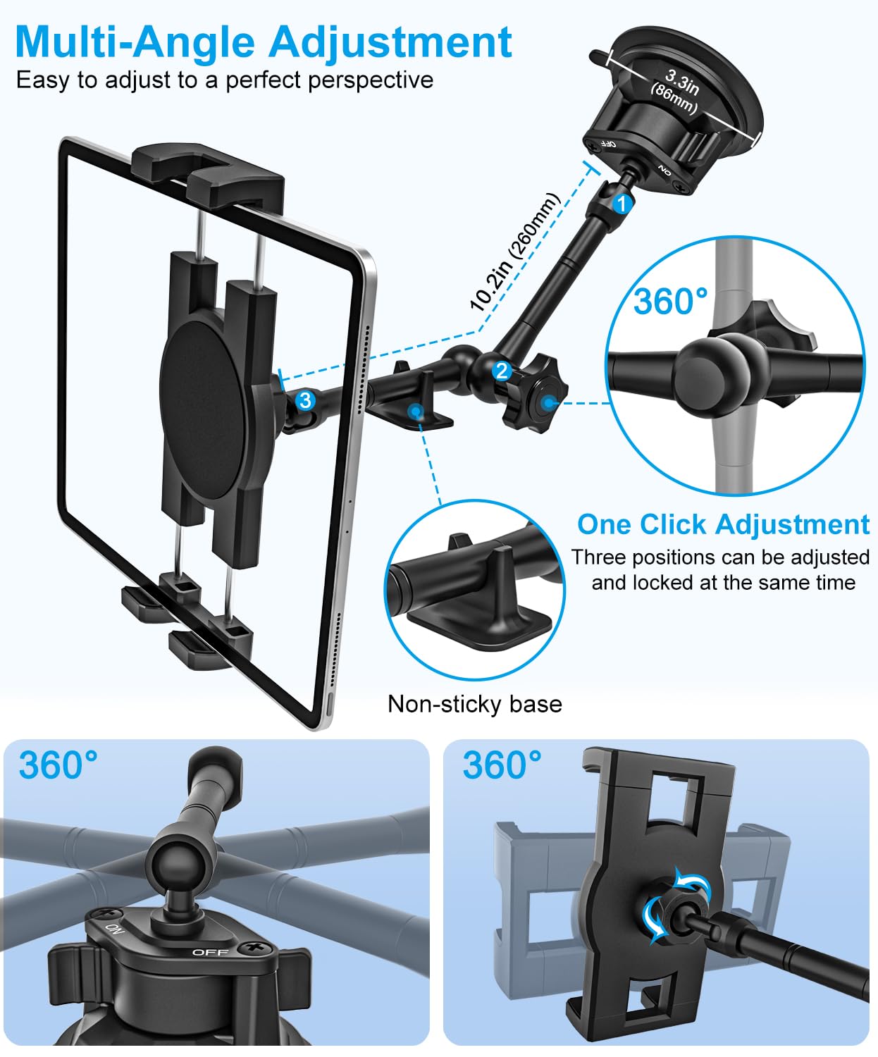 Gdzn Dashboard Mount For Truck, [Flexible Metal Arm] Heavy Duty Suction Cup Car Holder, Dash Windshield Semi Truck/Van/Suv Stand