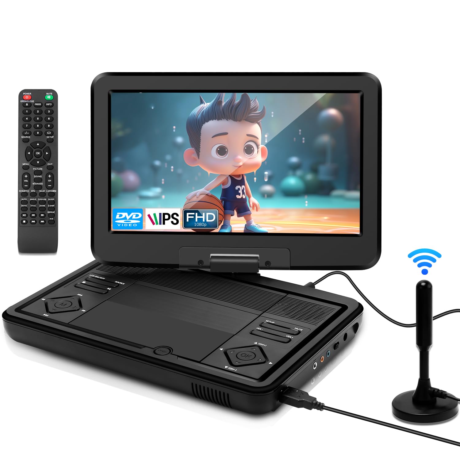 Feihe 12.5'' Portable Tv/Dvd Player   10.1'' Fhd Ips Swivel Led Screen, Digital Tuner/Hdmi/Usb/Av, Built In Battery, High Volume