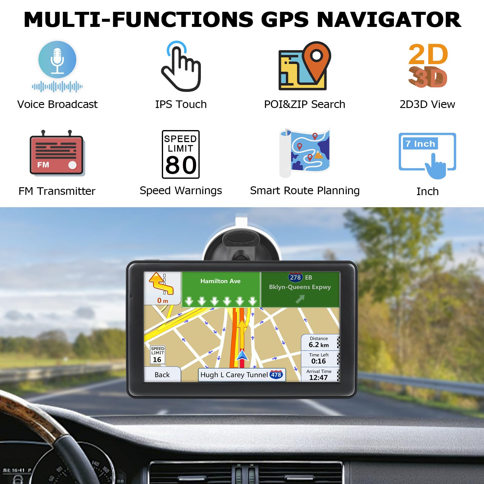 Lovpoi Gps Navigator For Car Truck, Gps Commercial Drivers 2025 Trucker Gps For Semi Truck With 7 In Gps Navigation Systems(Map Free Lifetime Updates), Voice Assist, Speed Limit Warnings