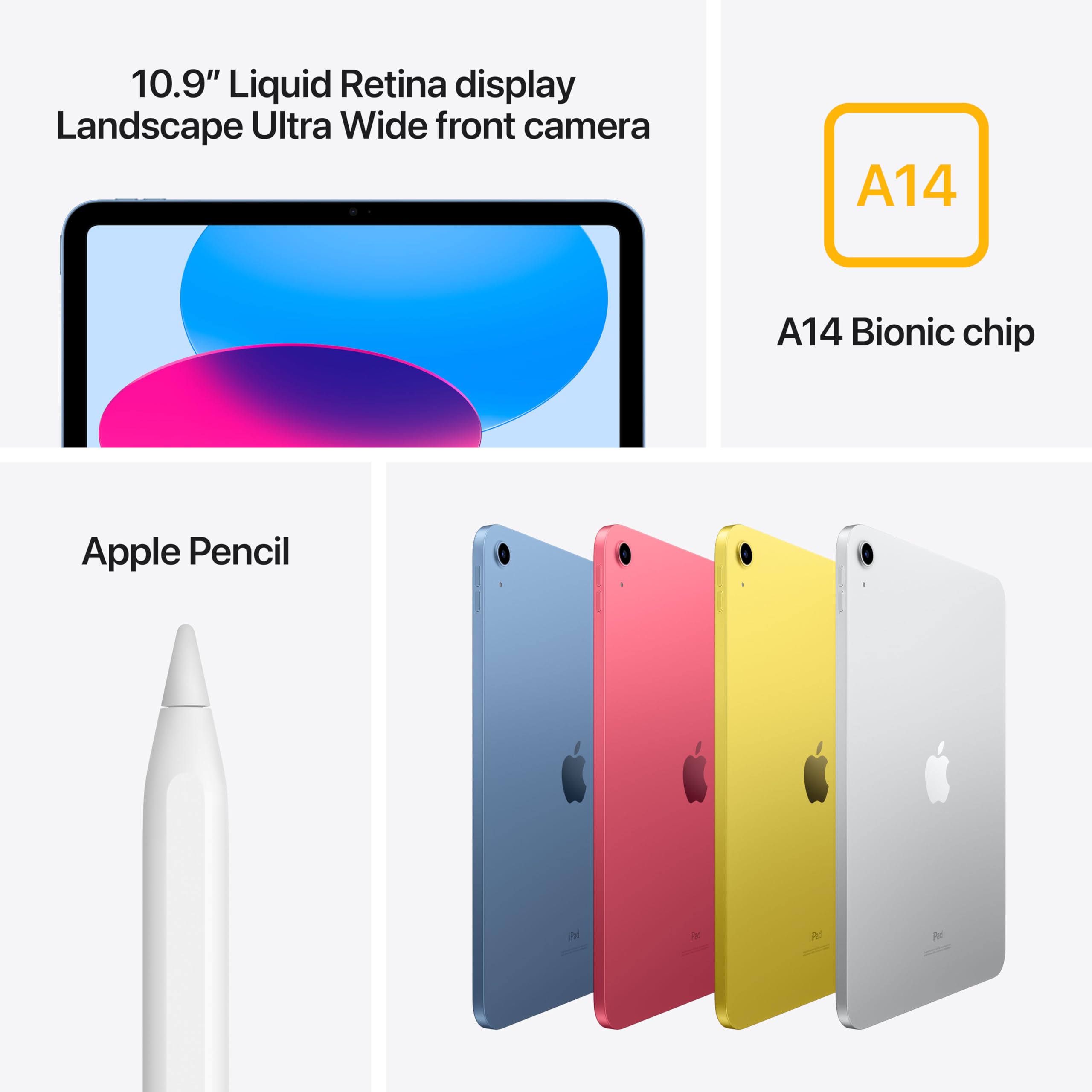 Apple iPad (10th Generation): with A14 Bionic chip, 10.9 inch Liquid Retina Display, 256GB, Wi Fi 6, 12MP front/12MP Back Camera, Touch ID, All Day Battery Life � Yellow