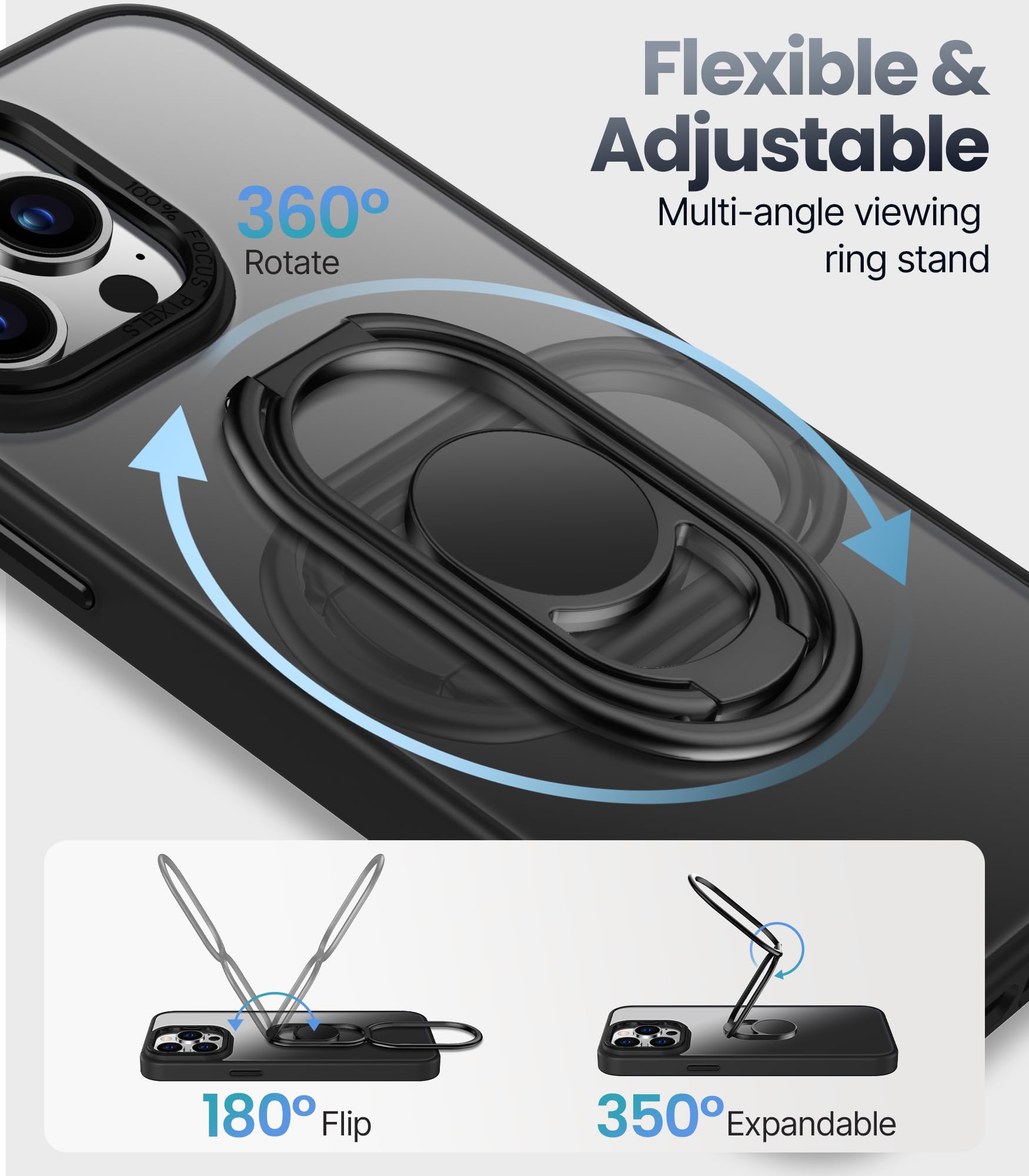 Shields Up For Iphone 15 Pro Max Case With Stand, Phone Case With Double Ring Holder [Adjustable & Foldable] Protective Transluc