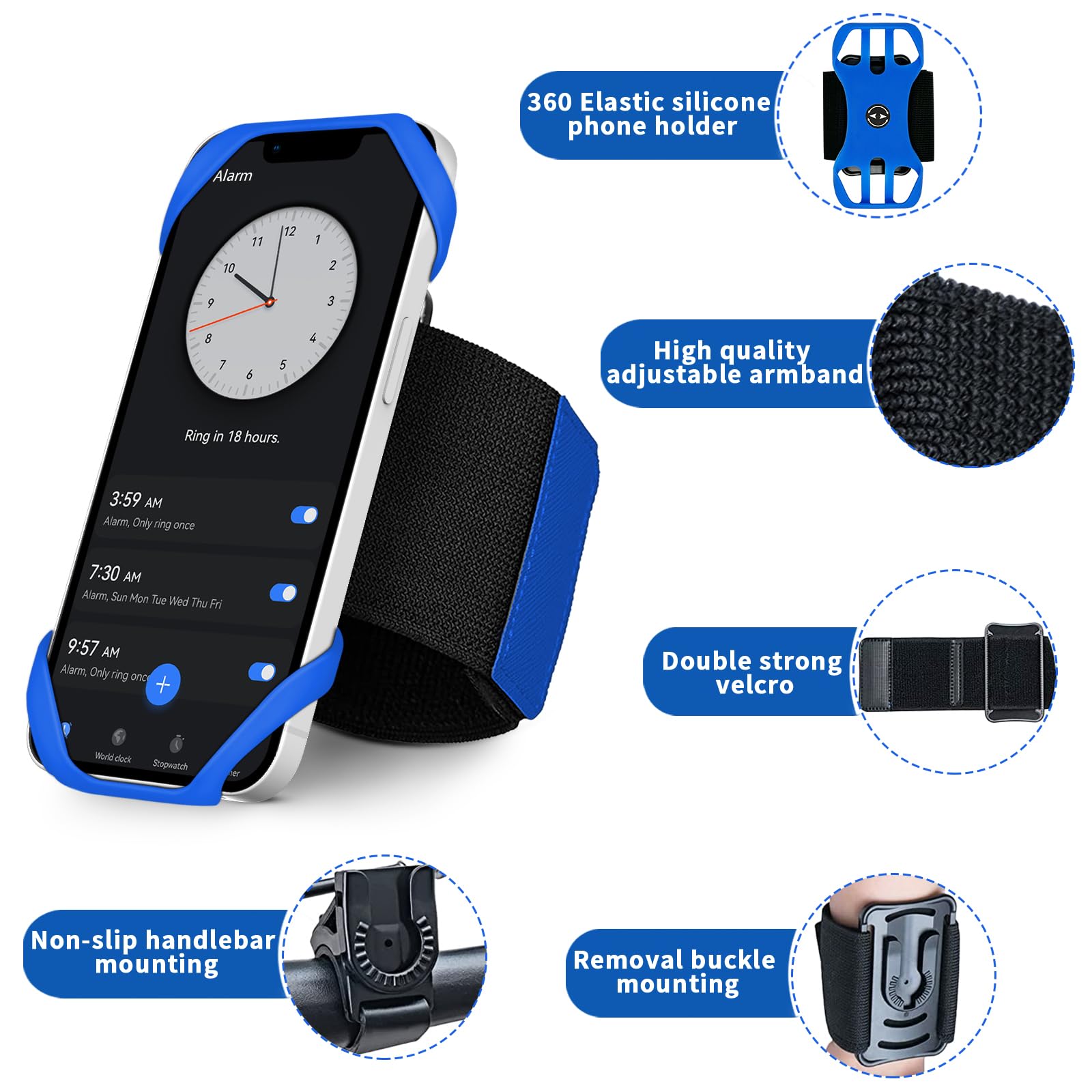 Hlomom 3In1 Phone Holder For Running,Arm Band/Wrist Holder/Bike Mount,Phone Armbands 360 Rotation & Detachable Fit All 4.5-7'' C