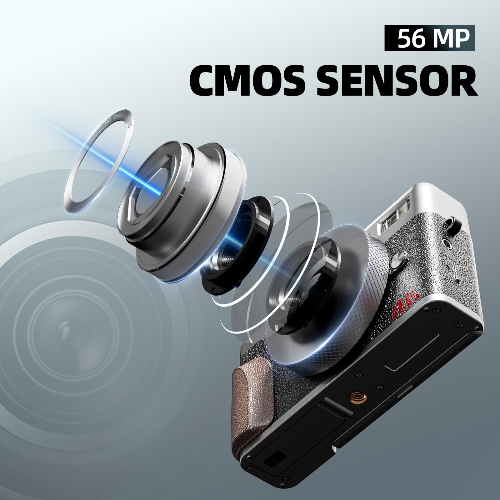 Digital Camera, Cameras For Photography,56Mp&4K Video Camera, 18X Zoom Vlogging Camera For Youtube, Portable Compact Small Camer