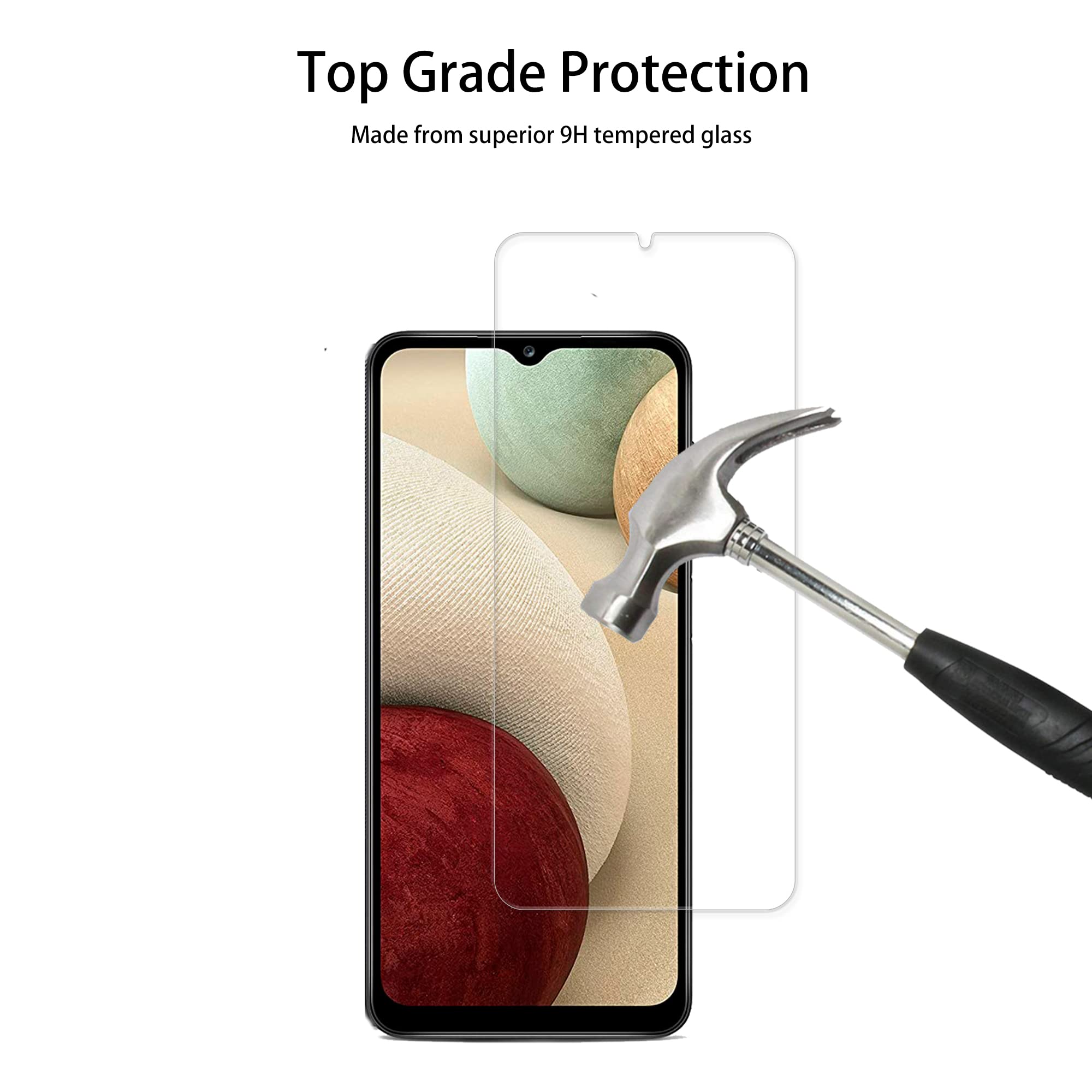 Hkkais Easy Alignment Frame Designed For Samsung Galaxy A12 Tempered Glass Screen Protector 2 Pack Camera Lens Protector Film 2