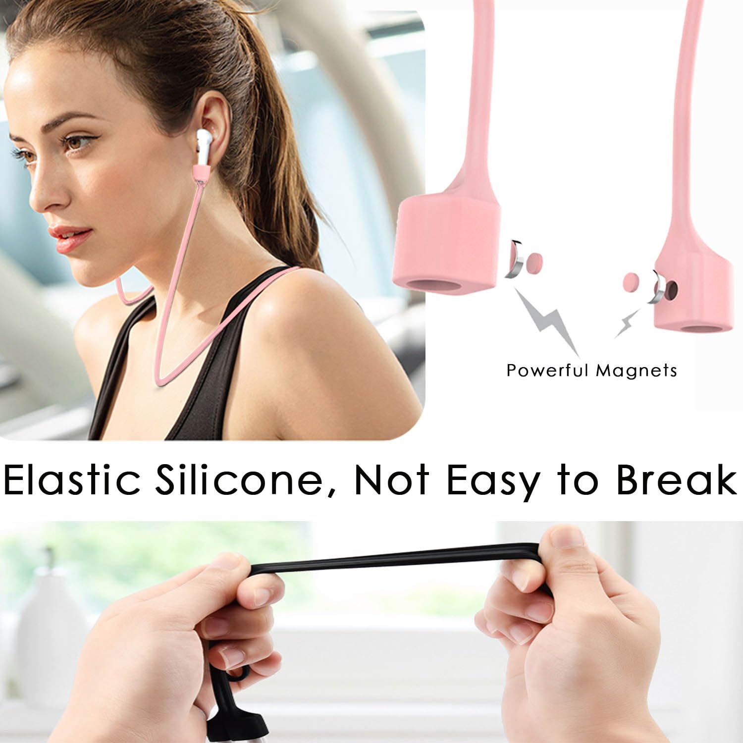 2 Pack Ultra Strong Magnetic Anti Lost Straps For Airpods, Soft Silicone Sports Lanyard Neck Rope Cord Compatible With Airpods 1