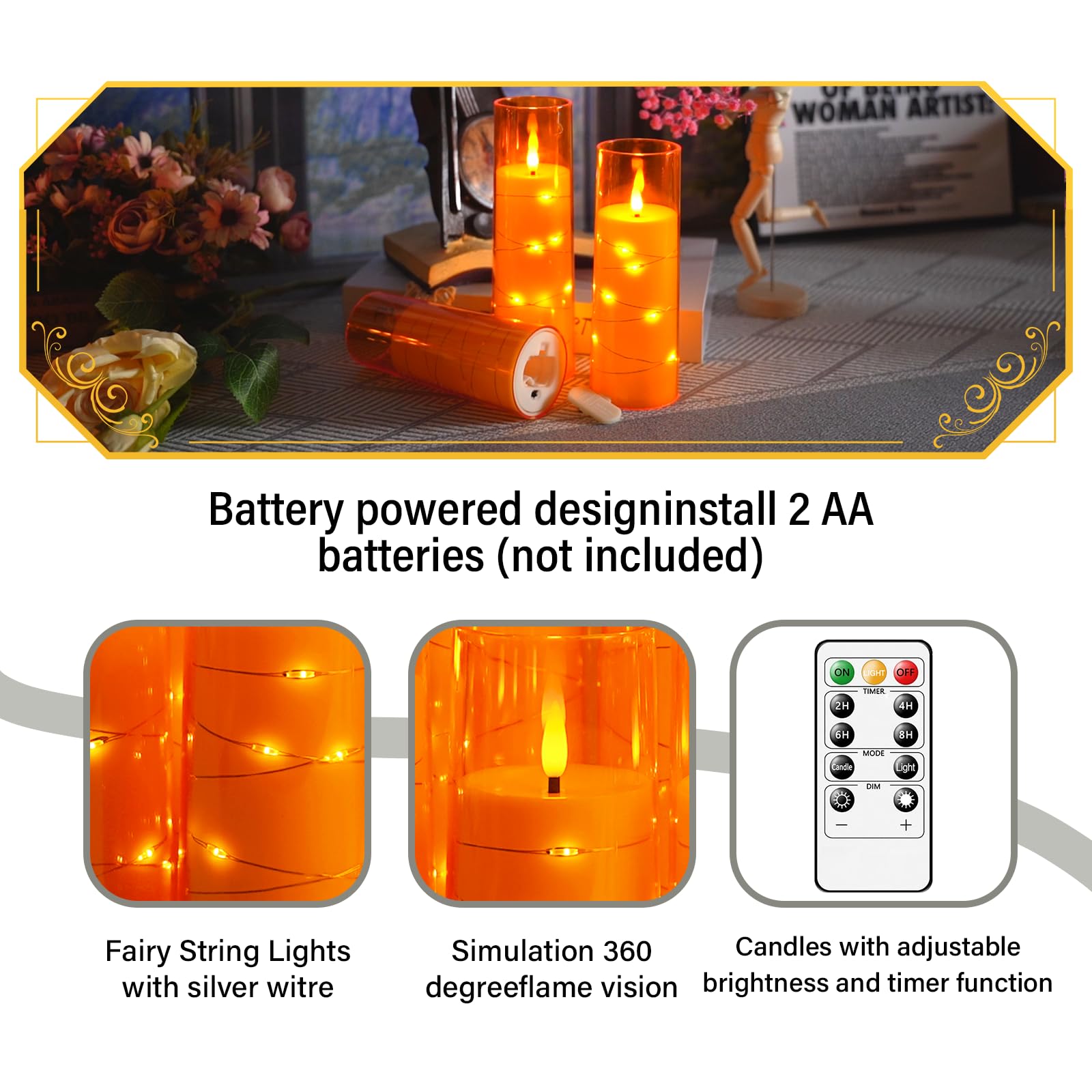Flameless Candles With Embedded Star String, Battery Operated Led Pillar Candles With Timer And Remote Control,Home Decorating F