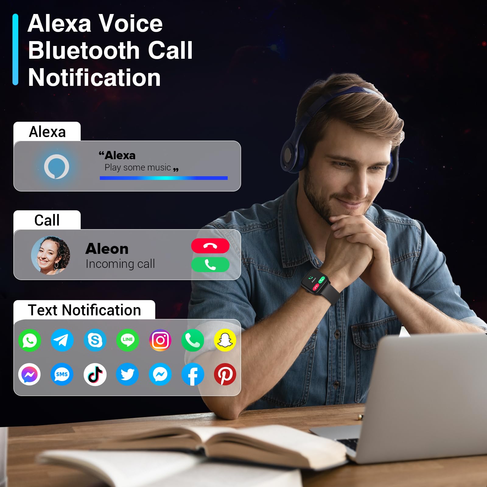 Smart Watch For Women Men, Smartwatch 1.8 ' ' Alexa Fitness Tracker Ip68 Waterproof Smart Watches For Women Compatible For Andro