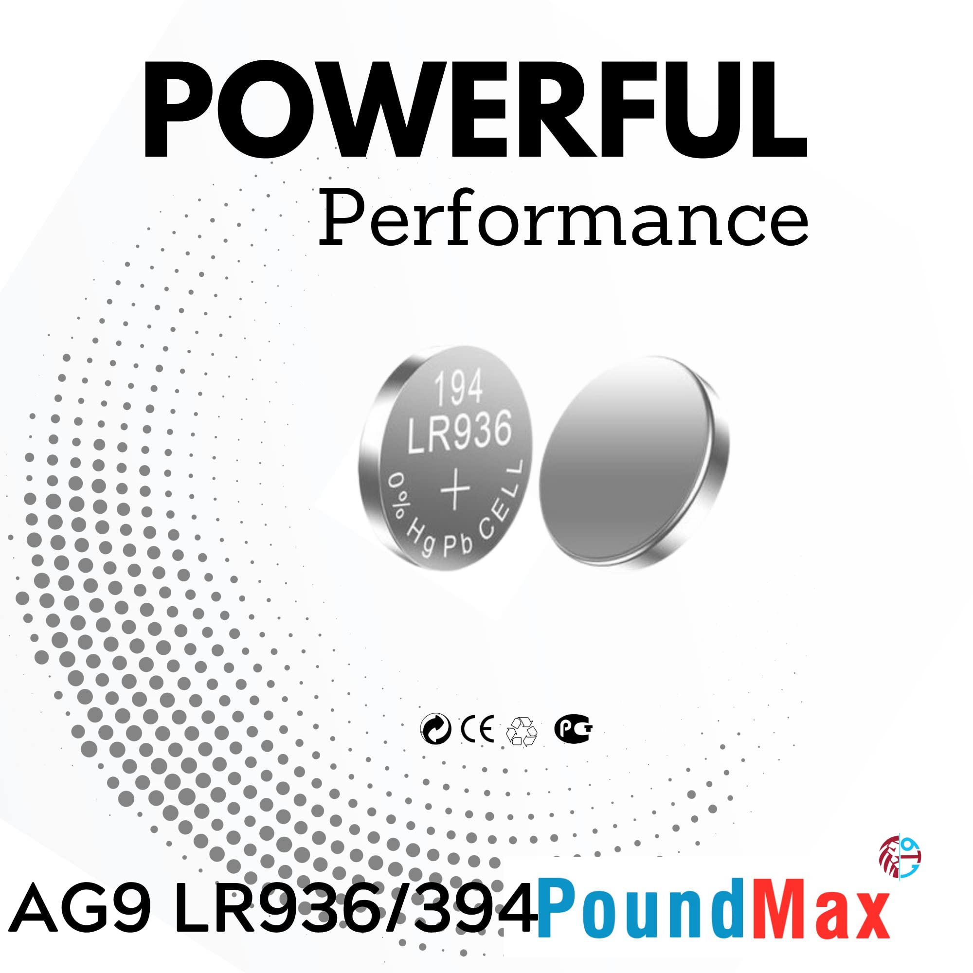 Poundmax Ag9 Lr936/394 Batteries 1.5V Alkaline Button Cell Battery - 10 Count