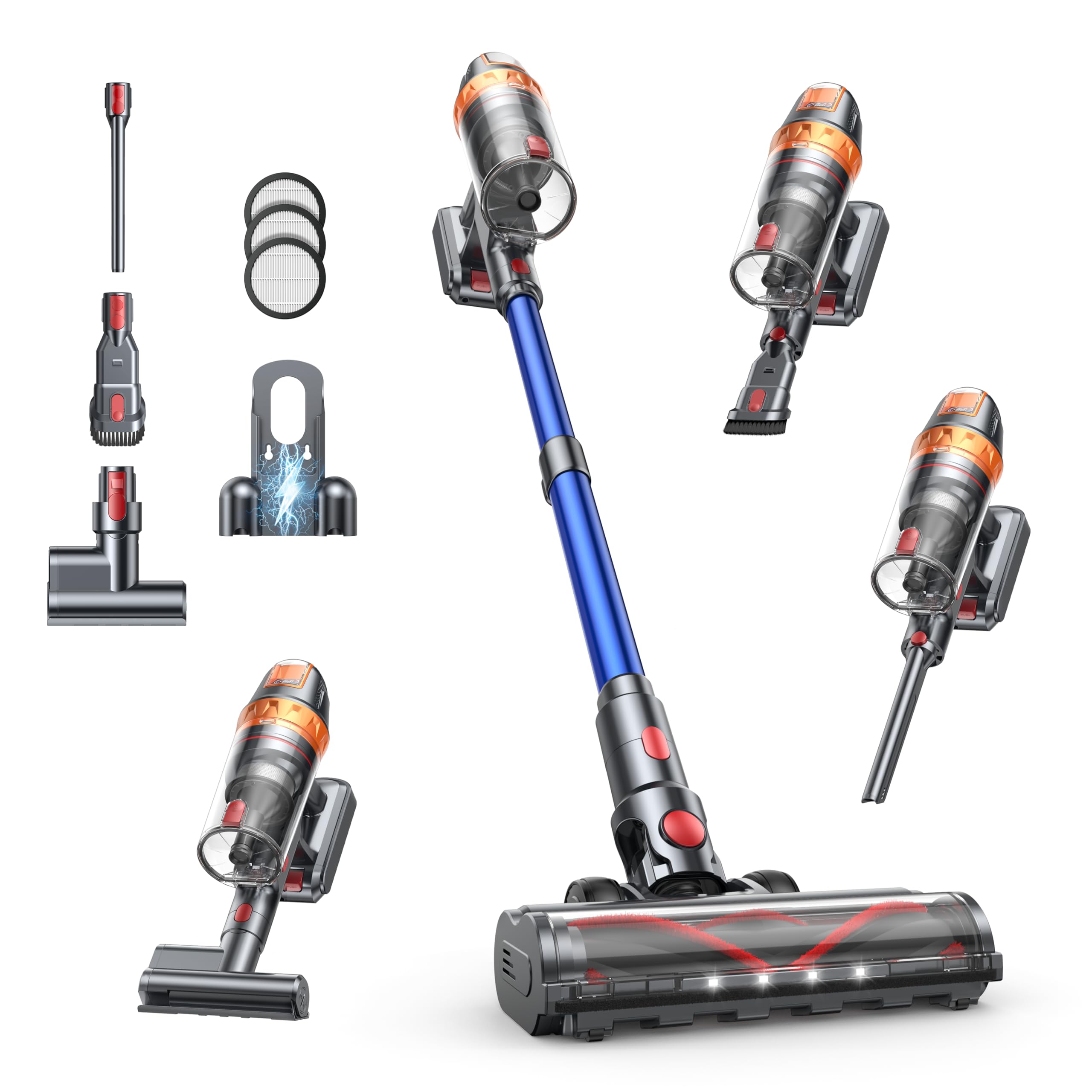 Cordless Vacuum Cleaner, 650W with Extra Mattress Cleaning Tool, 50KPA Stick Vacuum Cleaners for Home 65 Mins Runtime, Self-Stan