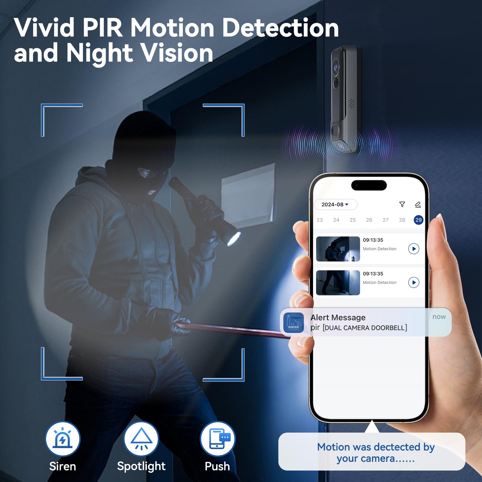 Mubview Dual Doorbell Camera Wireless No Subscription,2K Head To Toe Door Camera Wireless For Apartment, Door Bells For Homes Wi