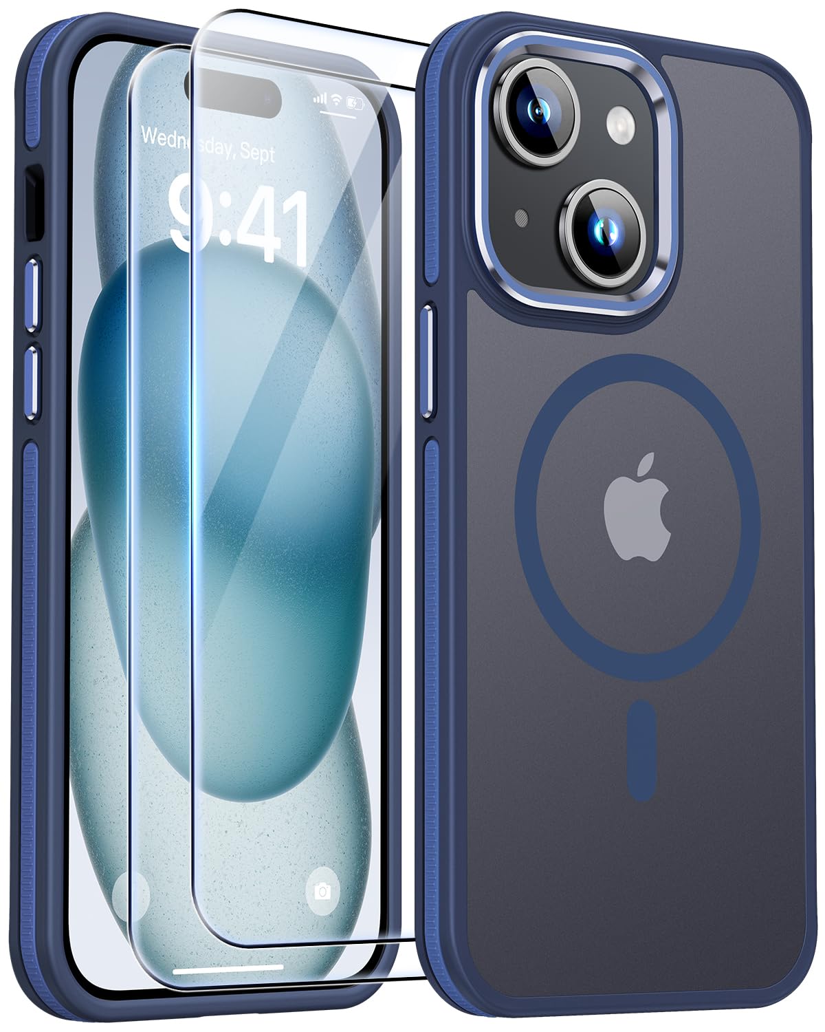 Jame For Iphone 15 Case, Iphone 15 Phone Case With 2 Tempered Glass Screen Protectors, [Compatible With Magsafe], [Military Grad