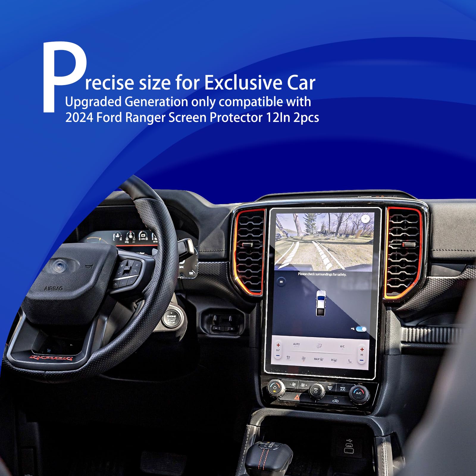 2Pack 2024 Ford Ranger Raptor Screen Protector For Ford Ranger 2024 Accessories 12Inch Touchscreen Clear Display Protector Film
