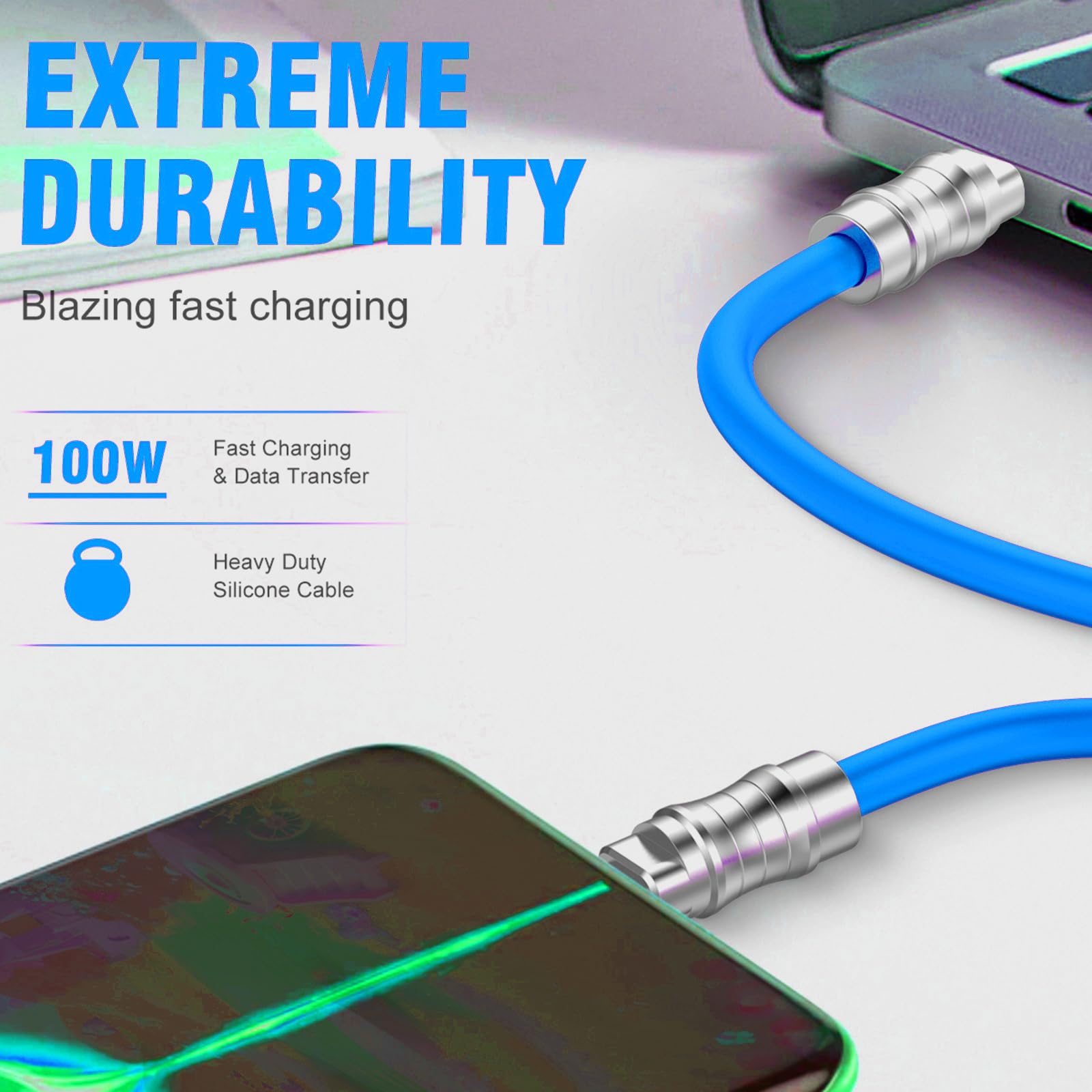Iyuanepro Usb C To Usb C Silicone Cable 10Ft, Ultra Flexible & Soft Usb Type C 100W Fast Charging Cable, Geek Industrial Pd Data