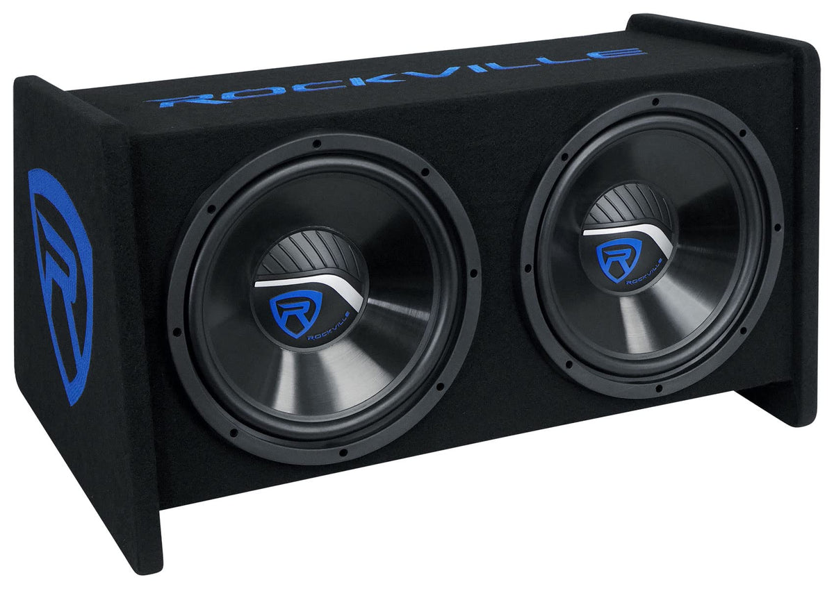 Rockville RV1212P Dual 12' 1200w Car Audio Subwoofers in Vented Sub Enclosure Box, Black