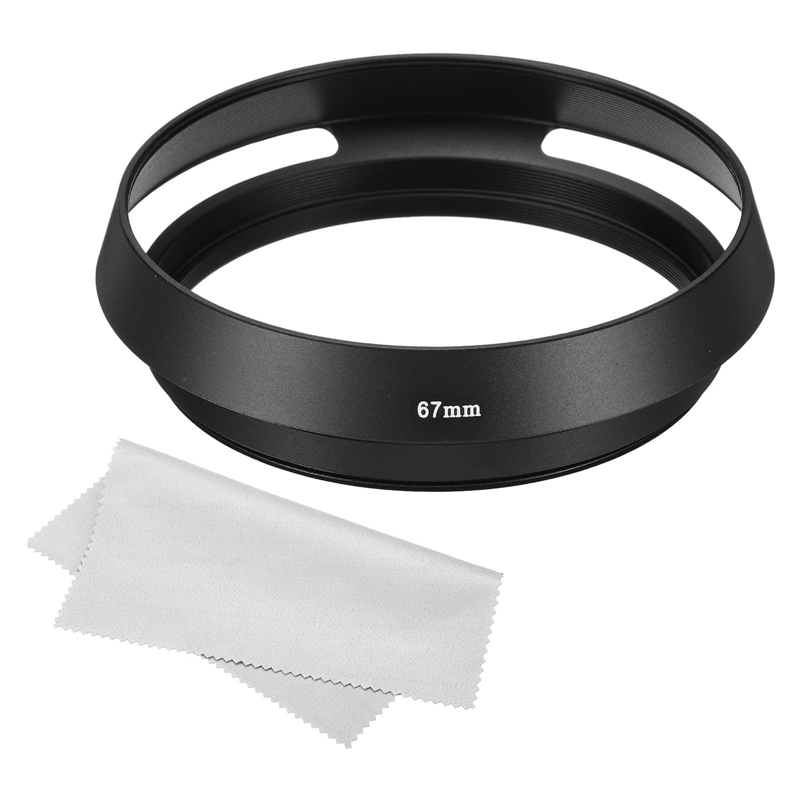 Patikil 67Mm Lens Hood, Standard Vented Matte Surface Anti Reflective Inside Hood With Cleaning Cloth For Camera Lens, Black For