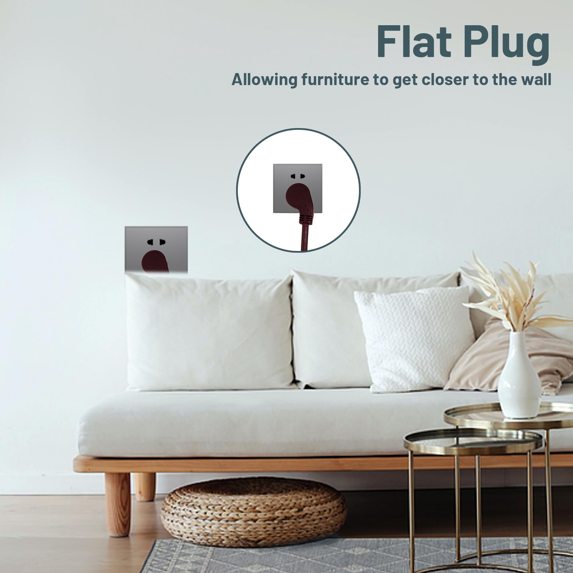 Palarine Indoor Flat Plug Brown Extension Cord 10Ft, Ul Listed, 16/3 Sjtw 3 Prong Heavy Duty, 16 Gauge 13A Power Cord For Lights