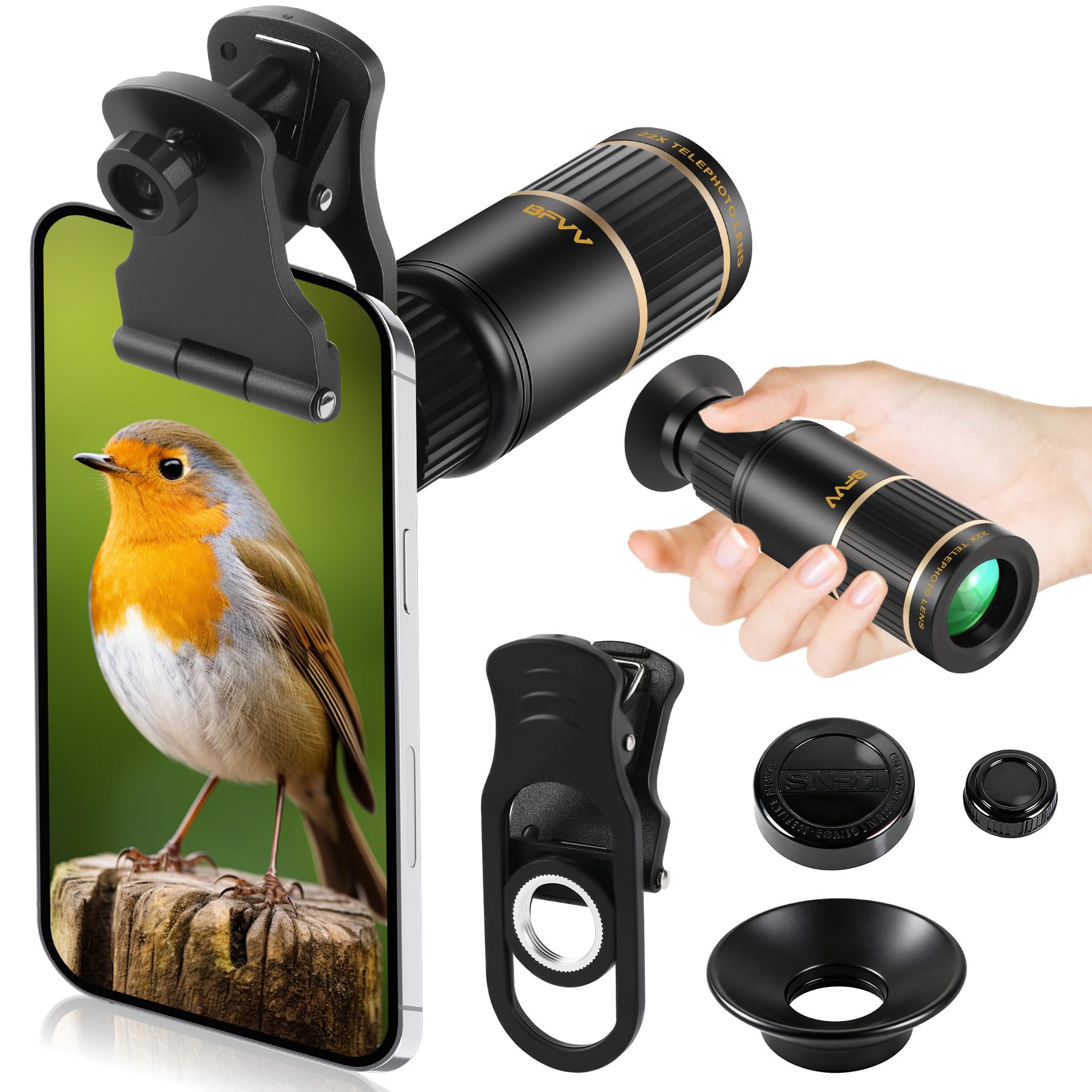 22x Phone Telephoto Lens, HD Phone Telephoto with Cell Phone Lens Attachments & Silicone Eyecup, Compact for Wildlife, Bird Watc