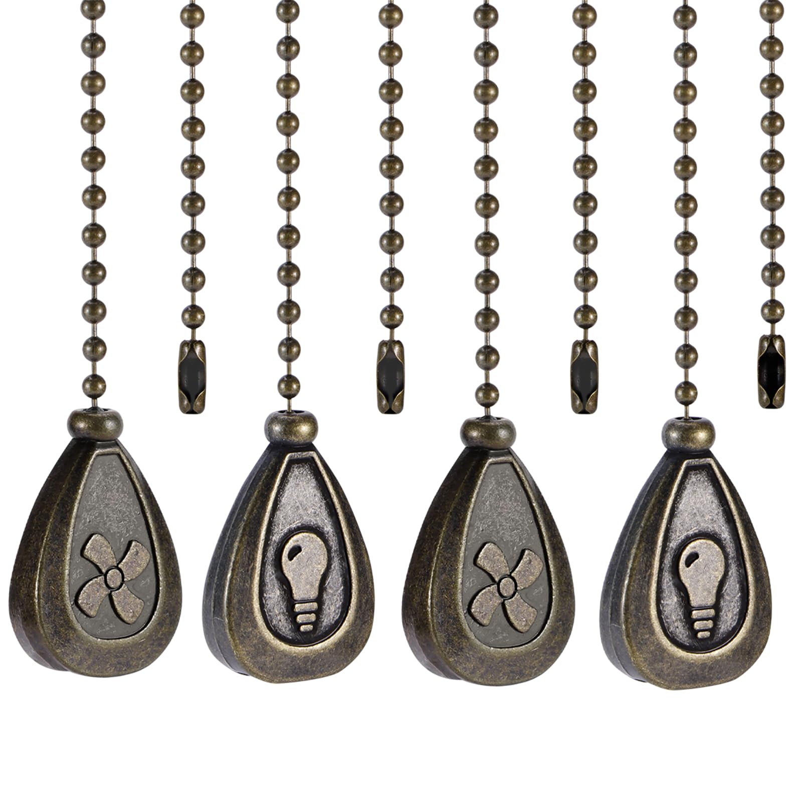 4 Pack Bronzed Ceiling Fan Pull Chain Extension, 12 Inches Classic Drop Shaped Pendant Pull Chains For Ceiling Fans And Lights,